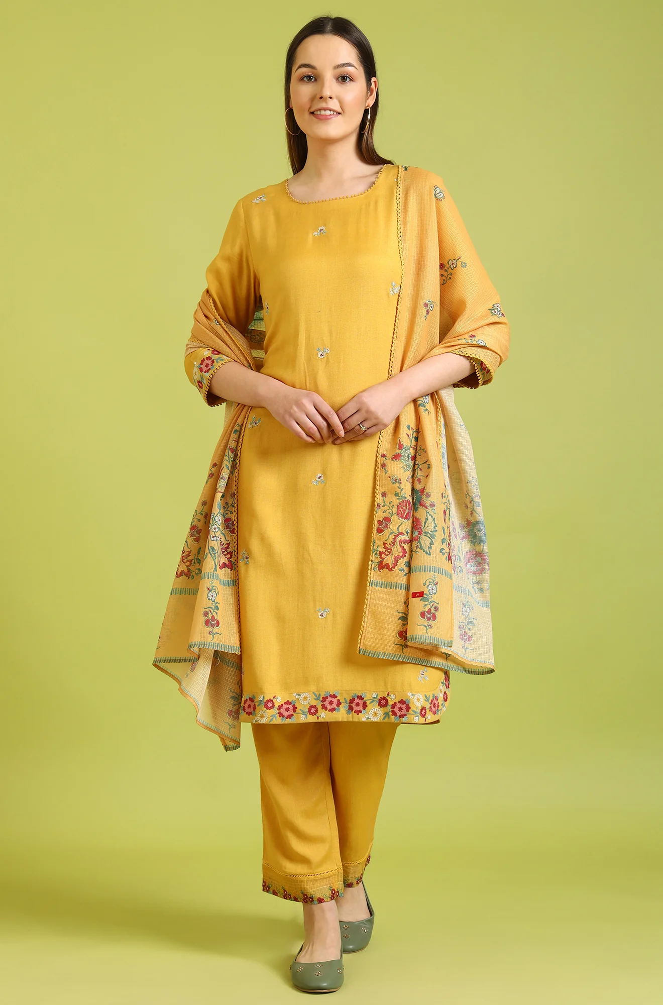 Solid A-line Rayon Kurta & Straight Pant with Dupatta Set - Image 2