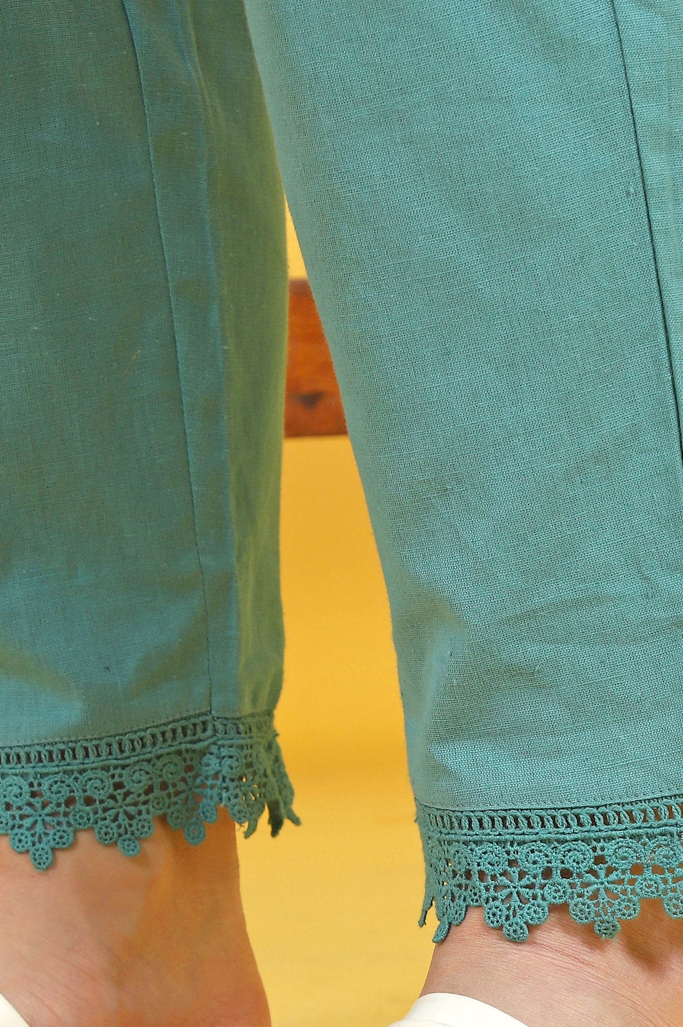 Blue Solid Cotton Flax Straight Pants - Image 7