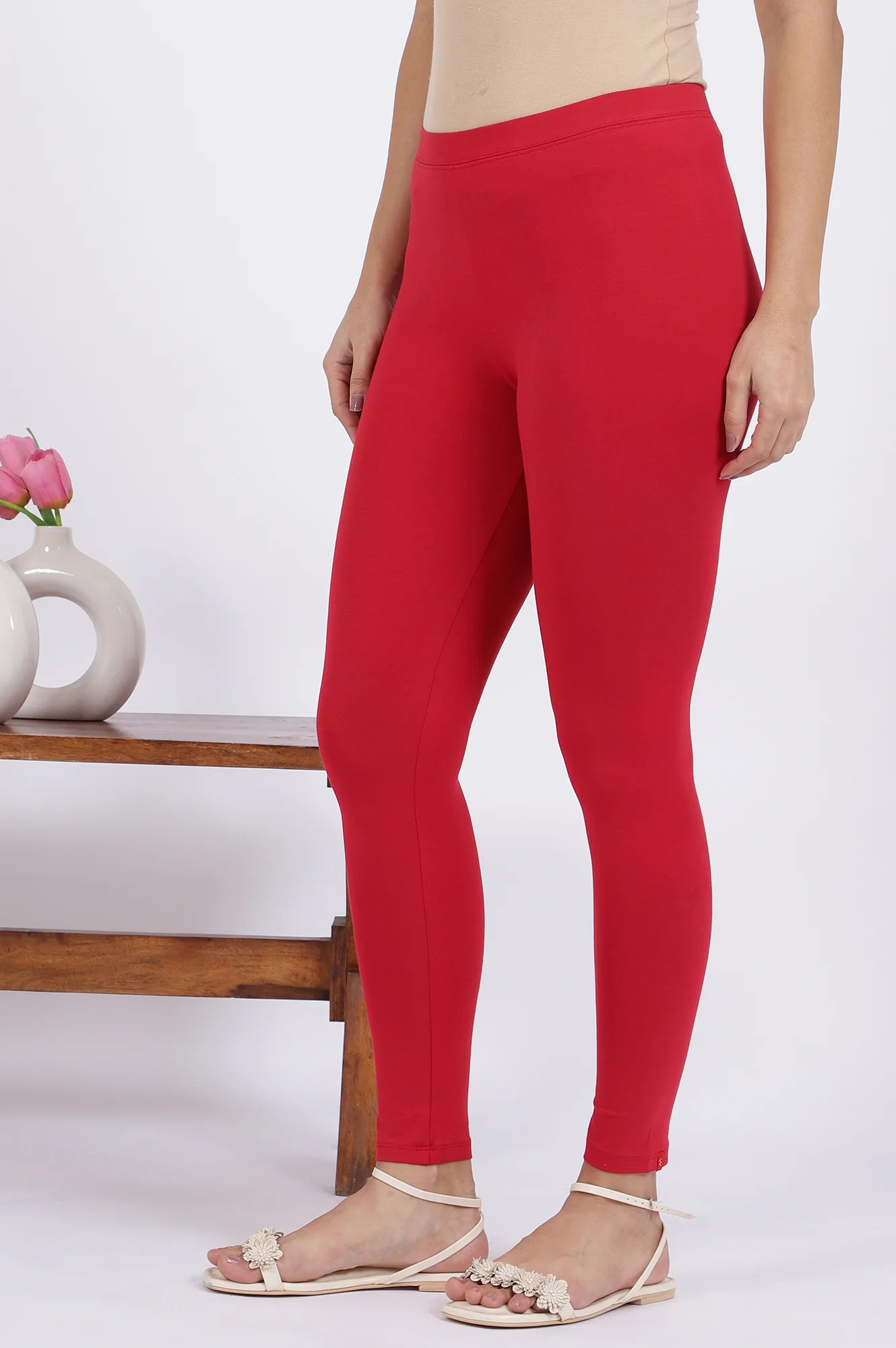 Red Solid Cotton Lycra Tights - Image 4