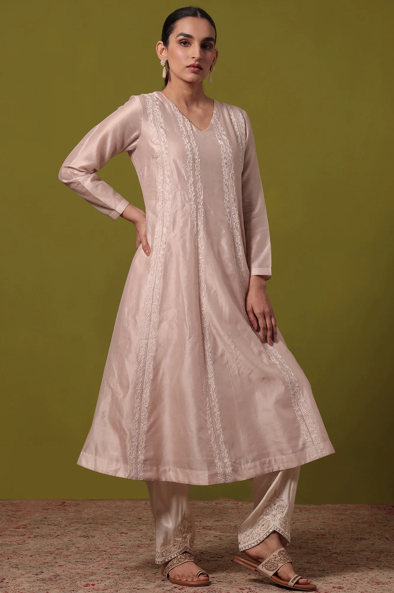 Solid Flared Cotton Blend Kurta - Image 7