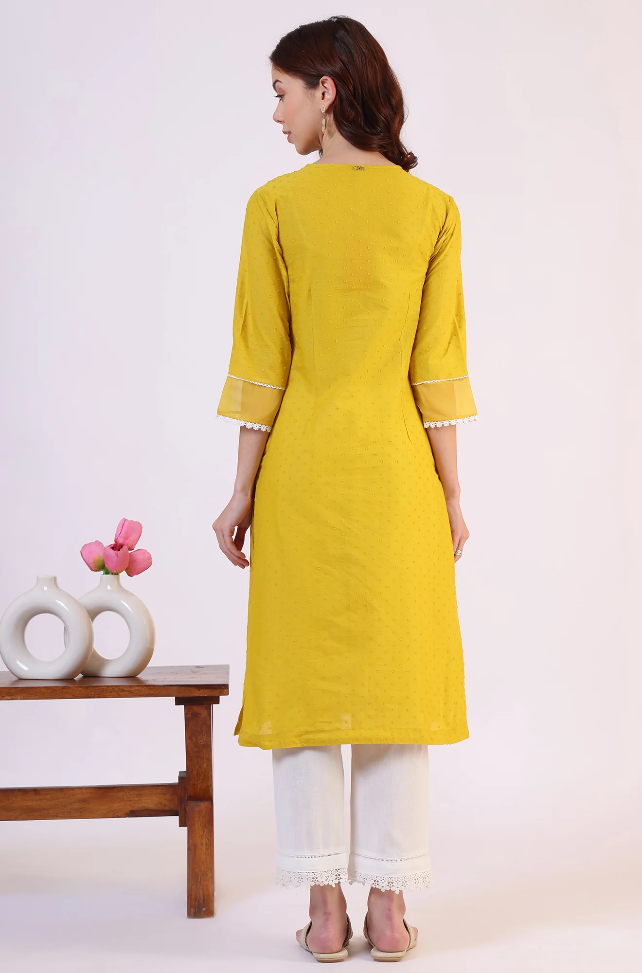 Yellow Solid Straight Pure Cotton Kurta - Image 6