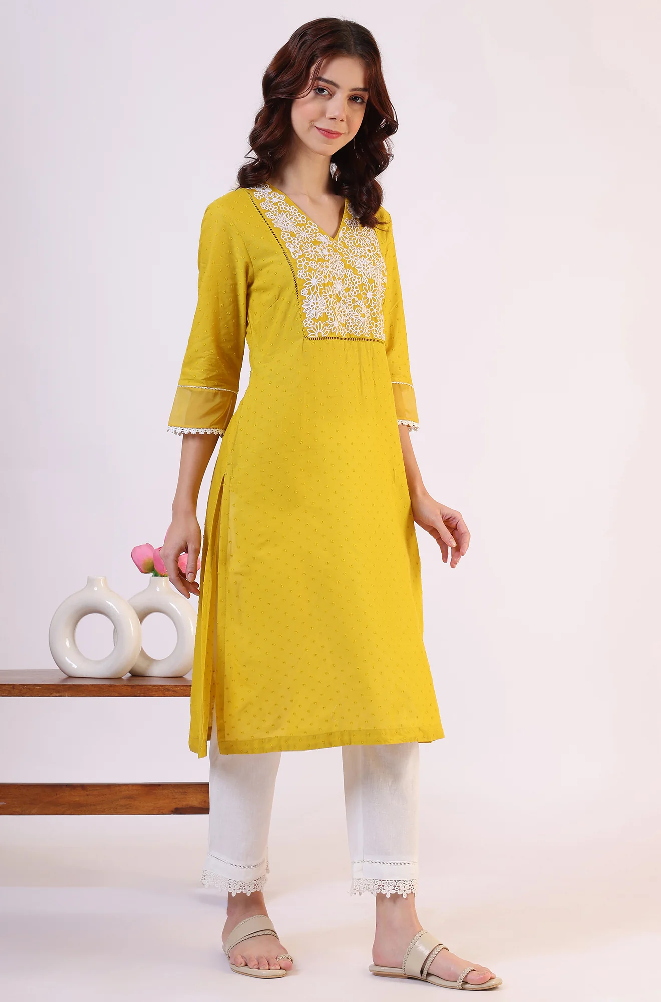 Yellow Solid Straight Pure Cotton Kurta - Image 7