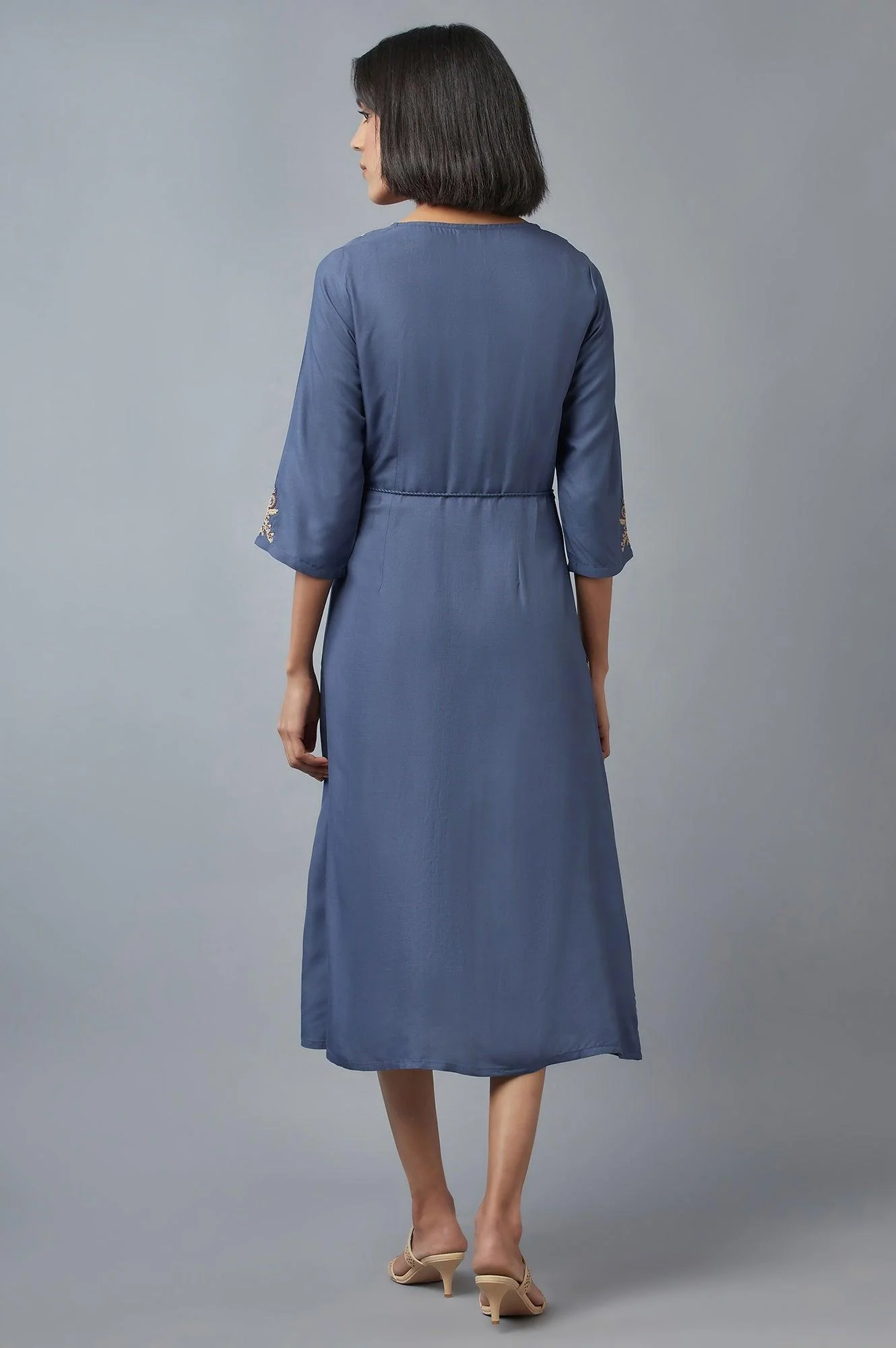 Steel Blue Embroidered Dress - Image 2