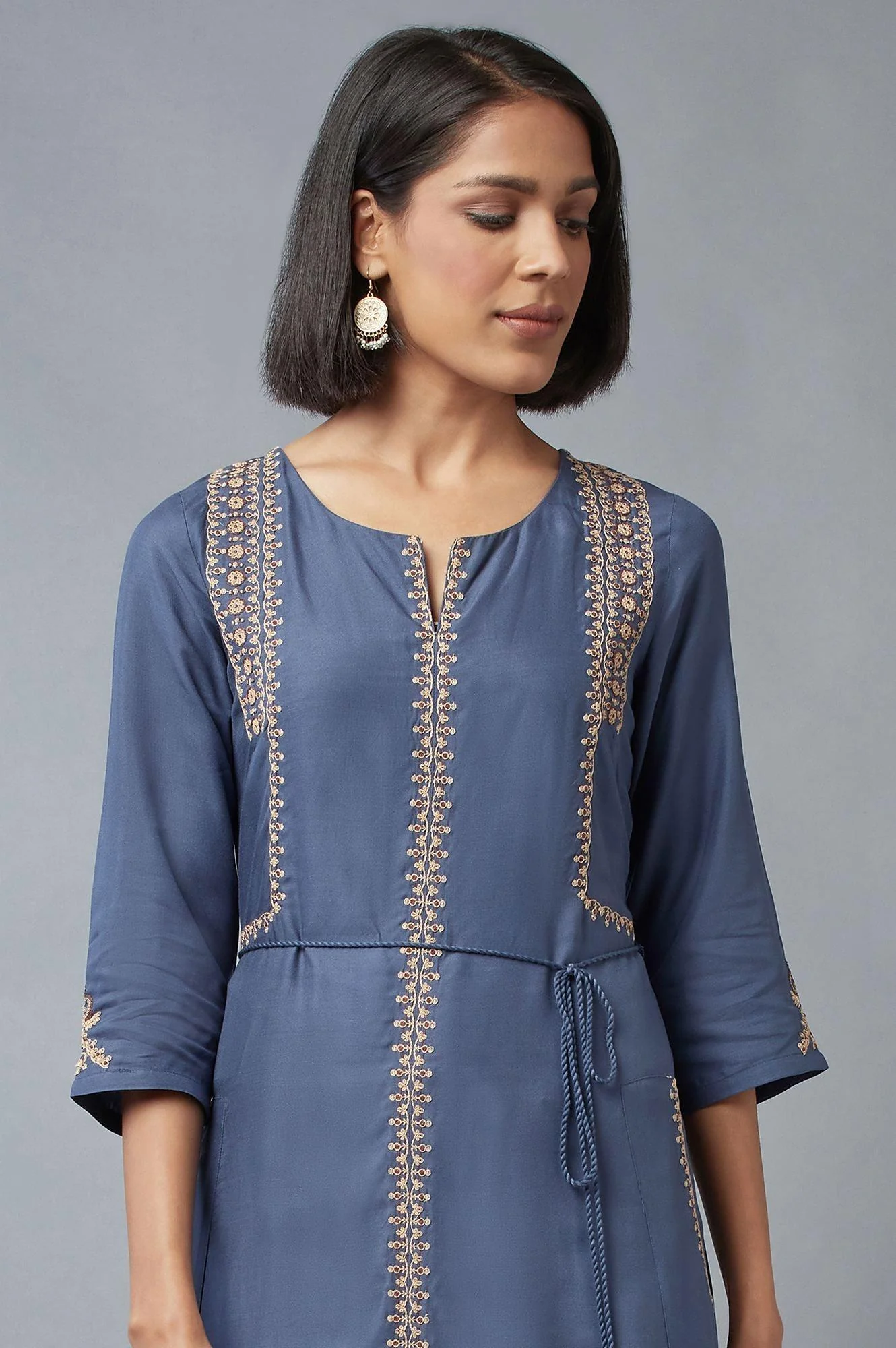 Steel Blue Embroidered Dress - Image 5
