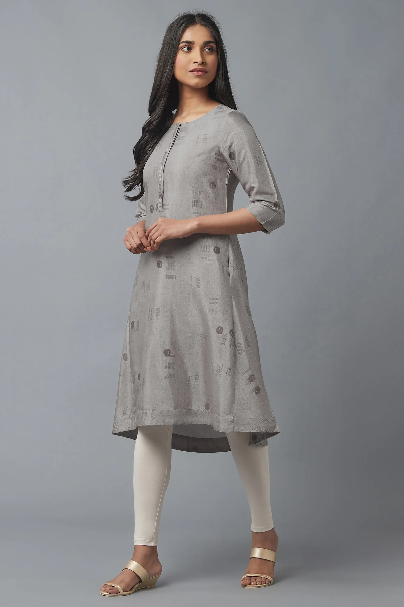 String Grey High-Low kurta - Image 3