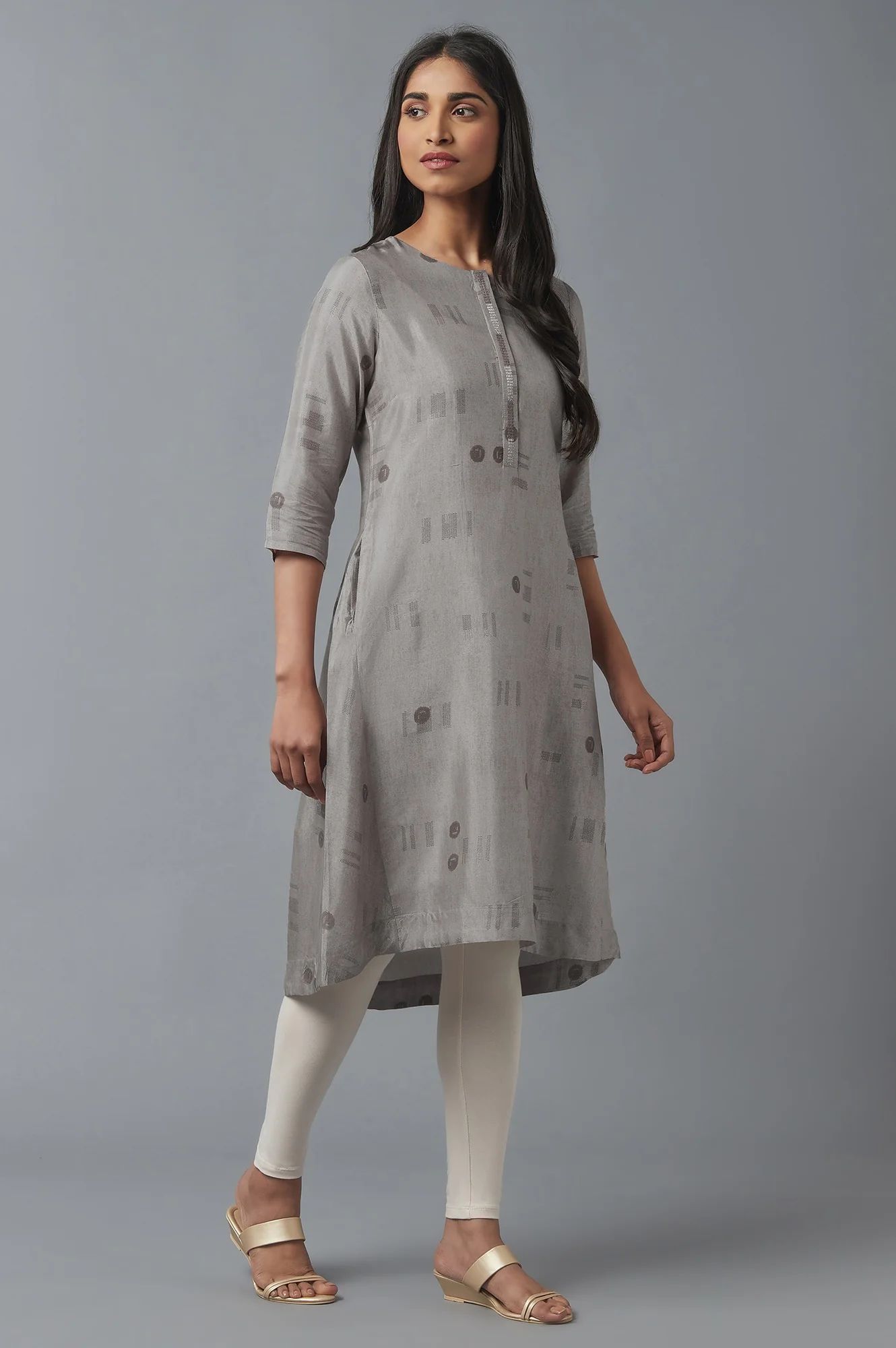 String Grey High-Low kurta - Image 4