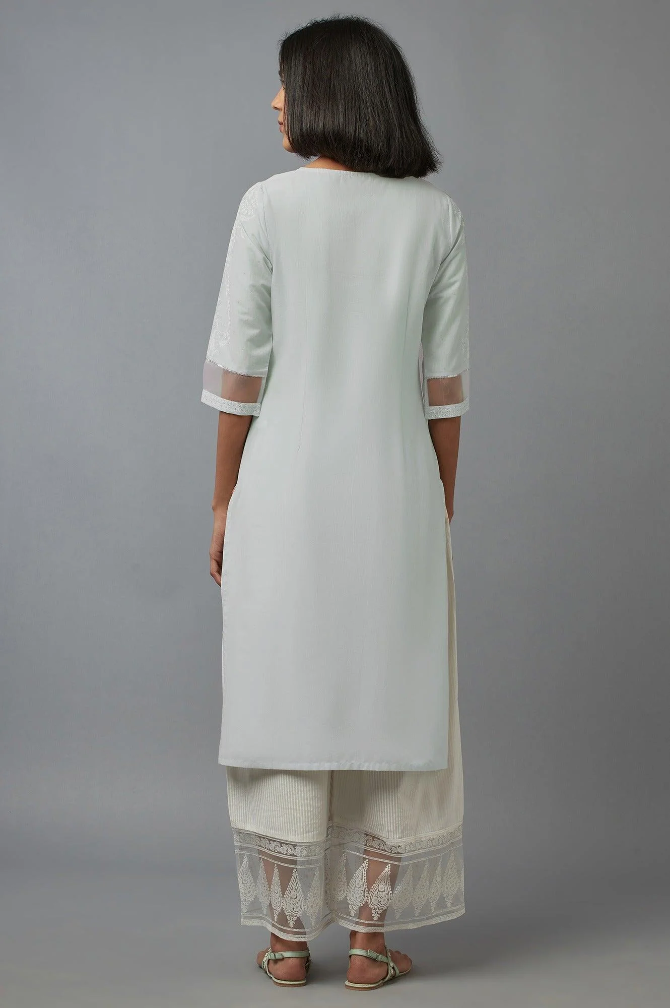 Subtle Green Printed kurta with Sequins - Image 2