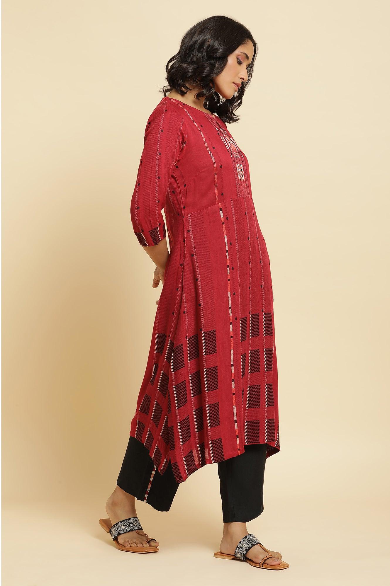 Tango Red Dobby Kurta & Parallel Pants Set - Image 5