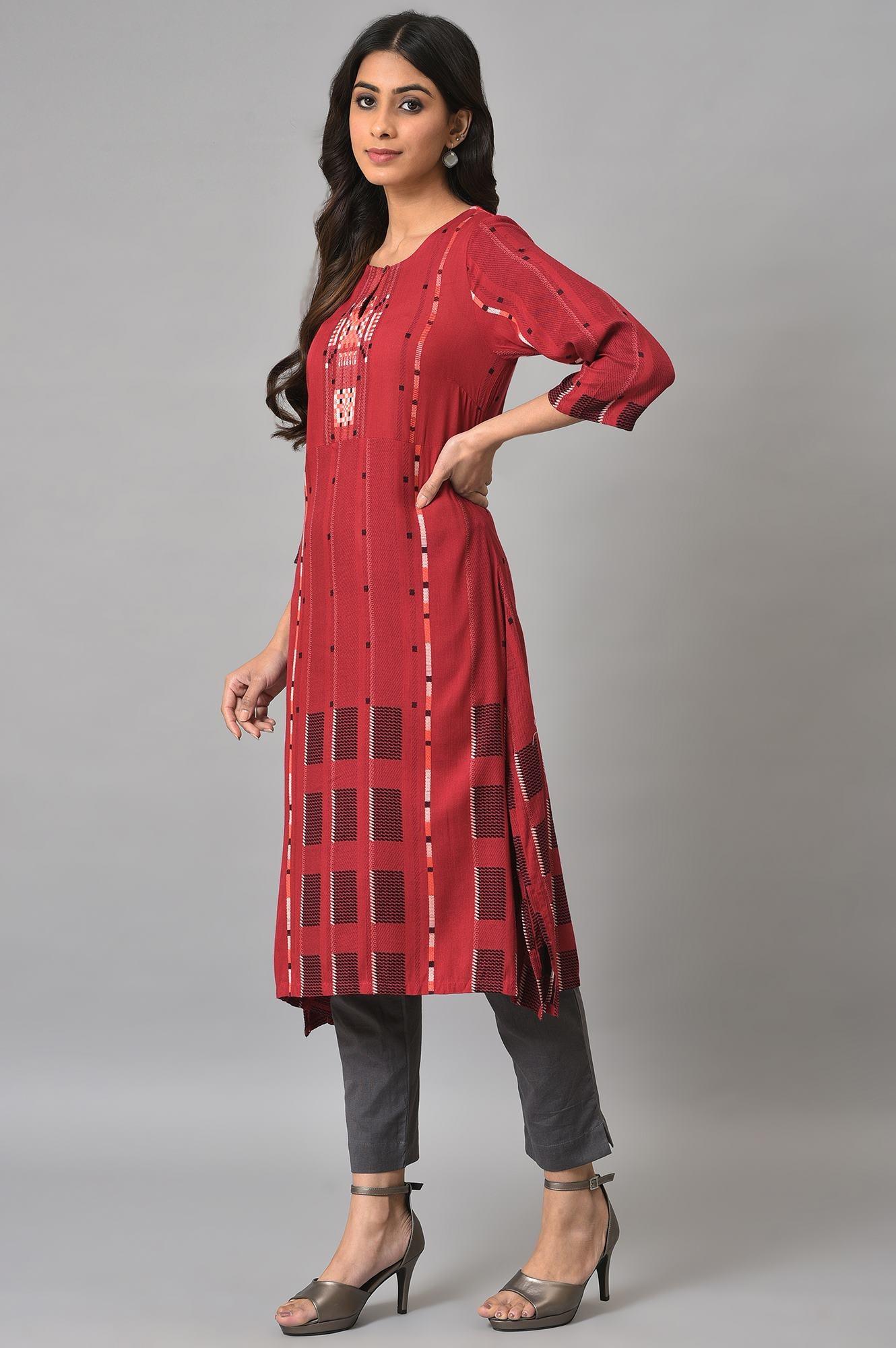 Tango Red Rayon Dobby kurta - Image 3