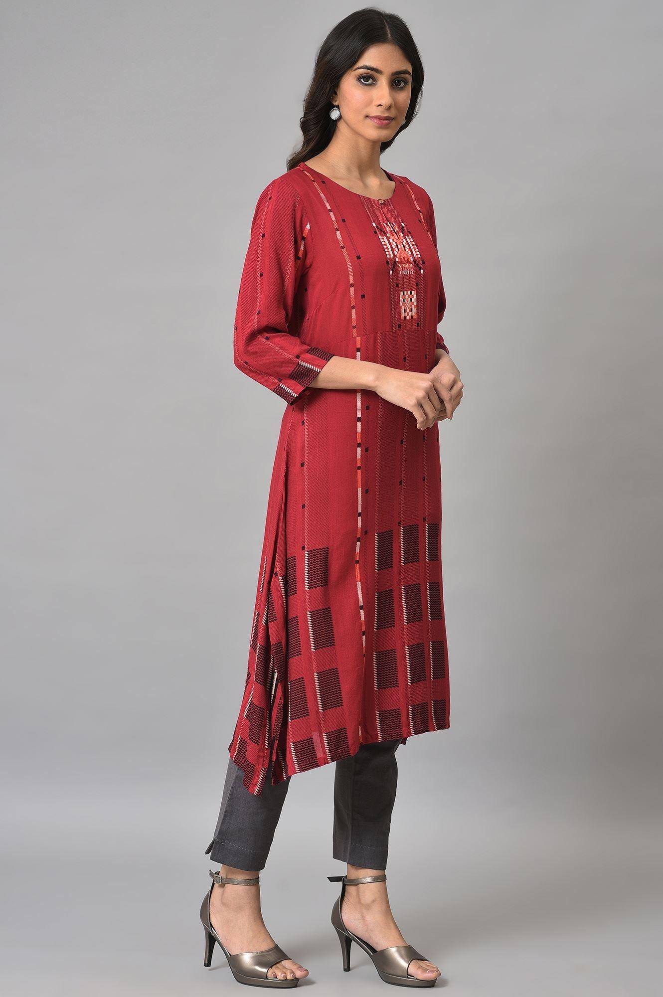 Tango Red Rayon Dobby kurta - Image 4