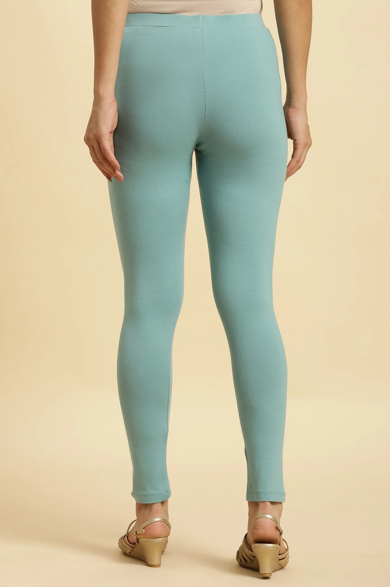 Teal Blue Cotton Jersey Lycra Tights - Image 3