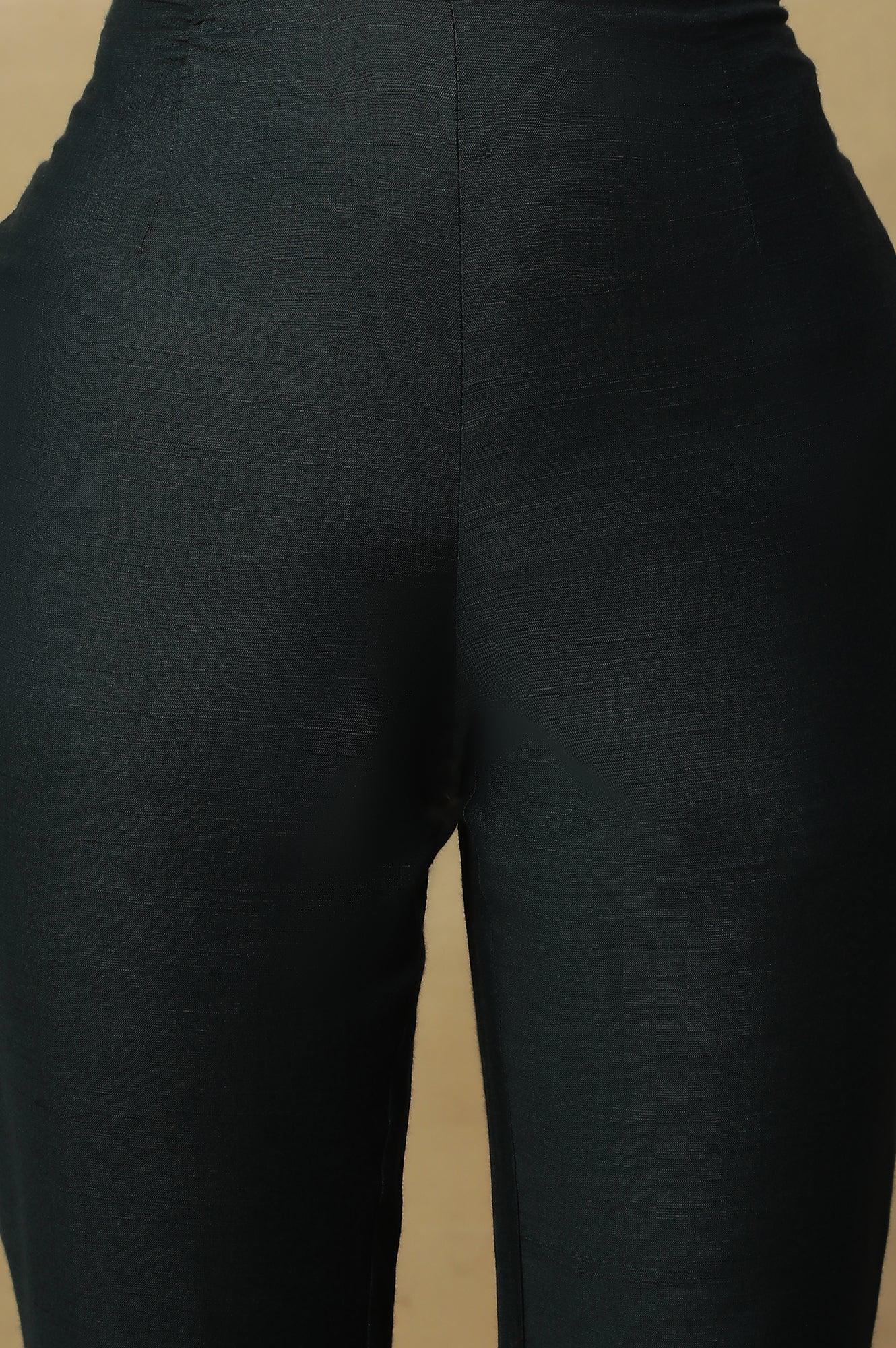 Teal Blue Embroidered Slim Pants - Image 6