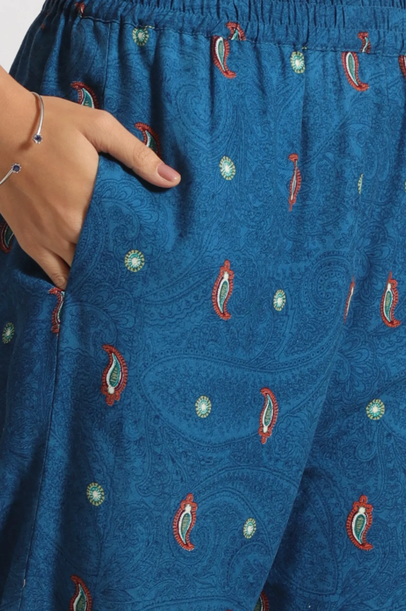 Teal Blue Embroidered Yoke Rayon Kurta, Straight Pants and Dupatta Set - Image 9