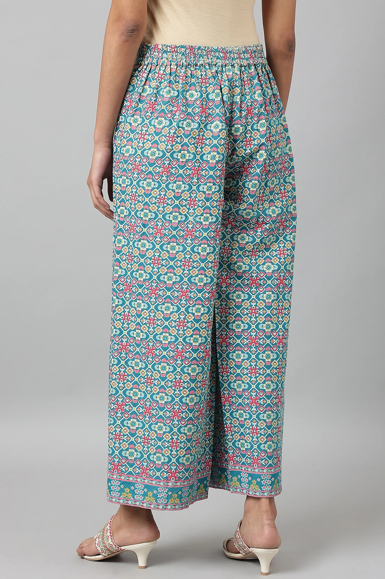 Teal Blue Rayon Printed Parallel Pants - Image 3