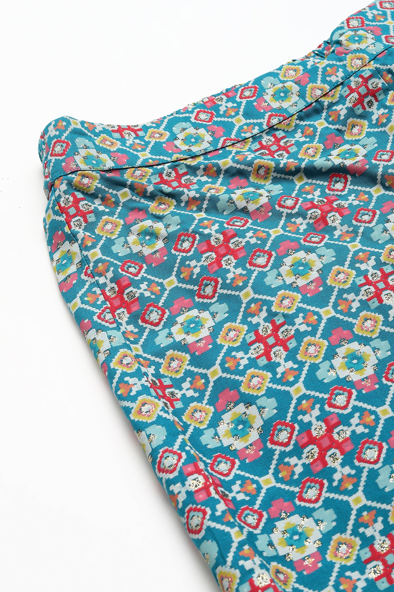 Teal Blue Rayon Printed Parallel Pants - Image 7