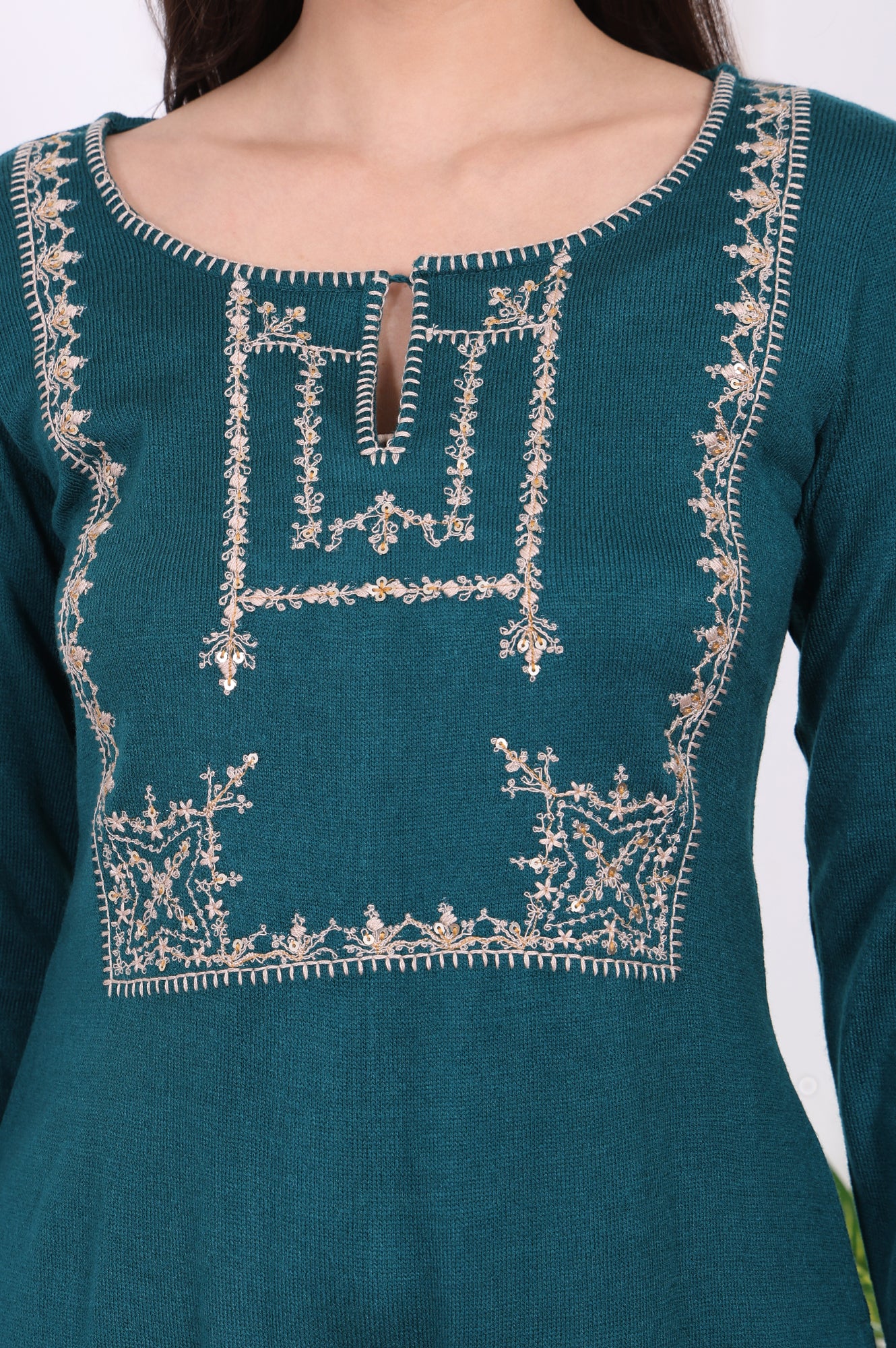 Teal Embroidered Acrylic Straight Kurta - Image 3