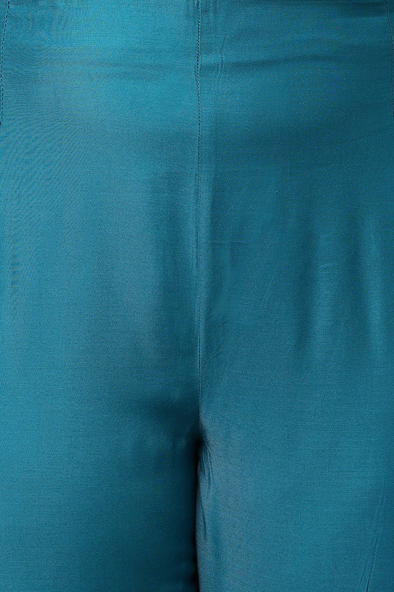 Teal Embroidered Plus Size Slim Pants - Image 5