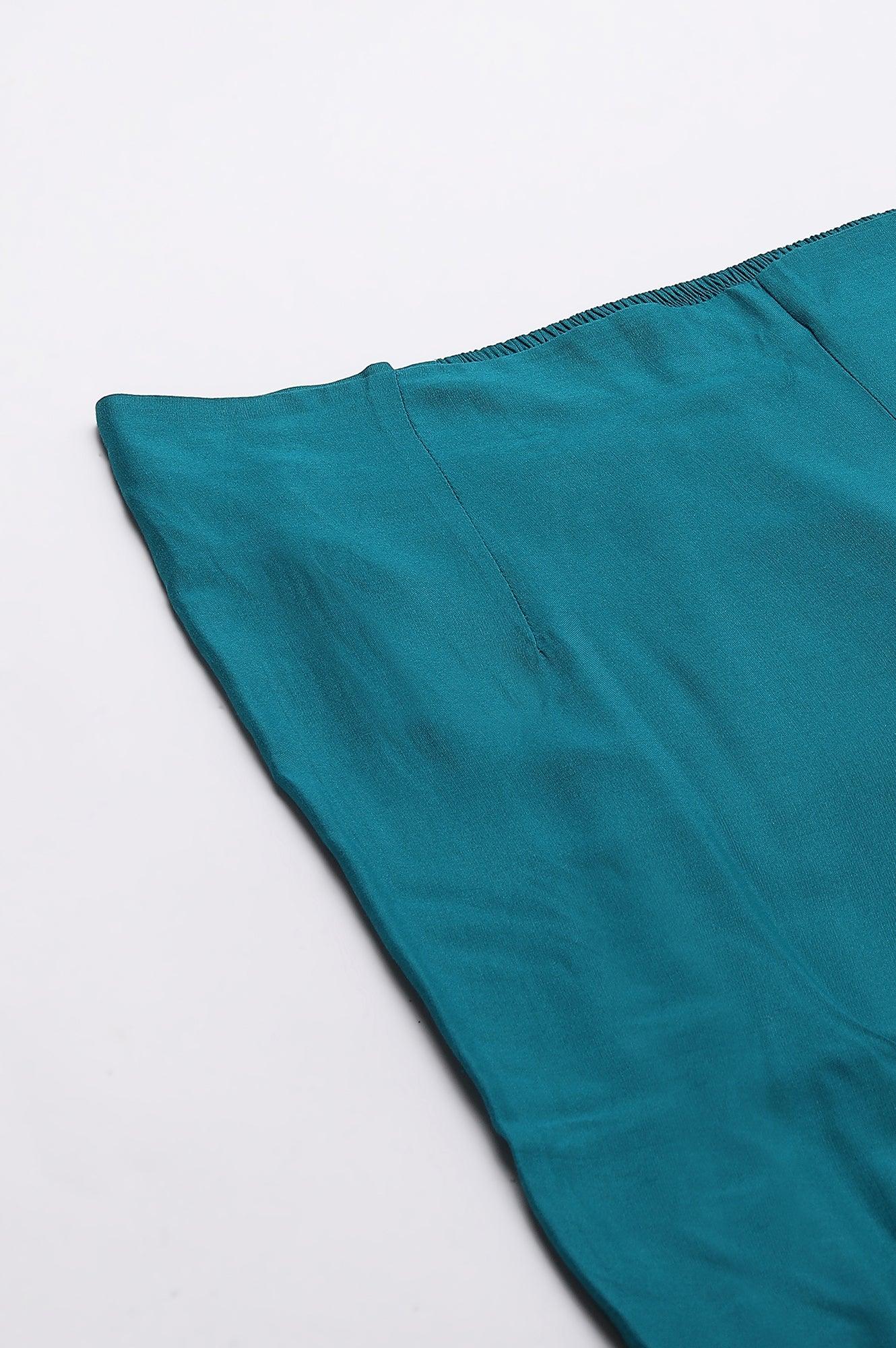 Teal Embroidered Plus Size Slim Pants - Image 7