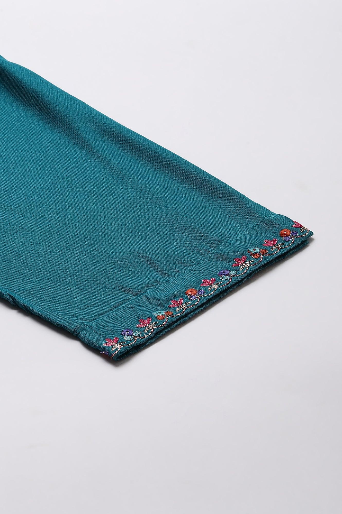 Teal Embroidered Plus Size Slim Pants - Image 8