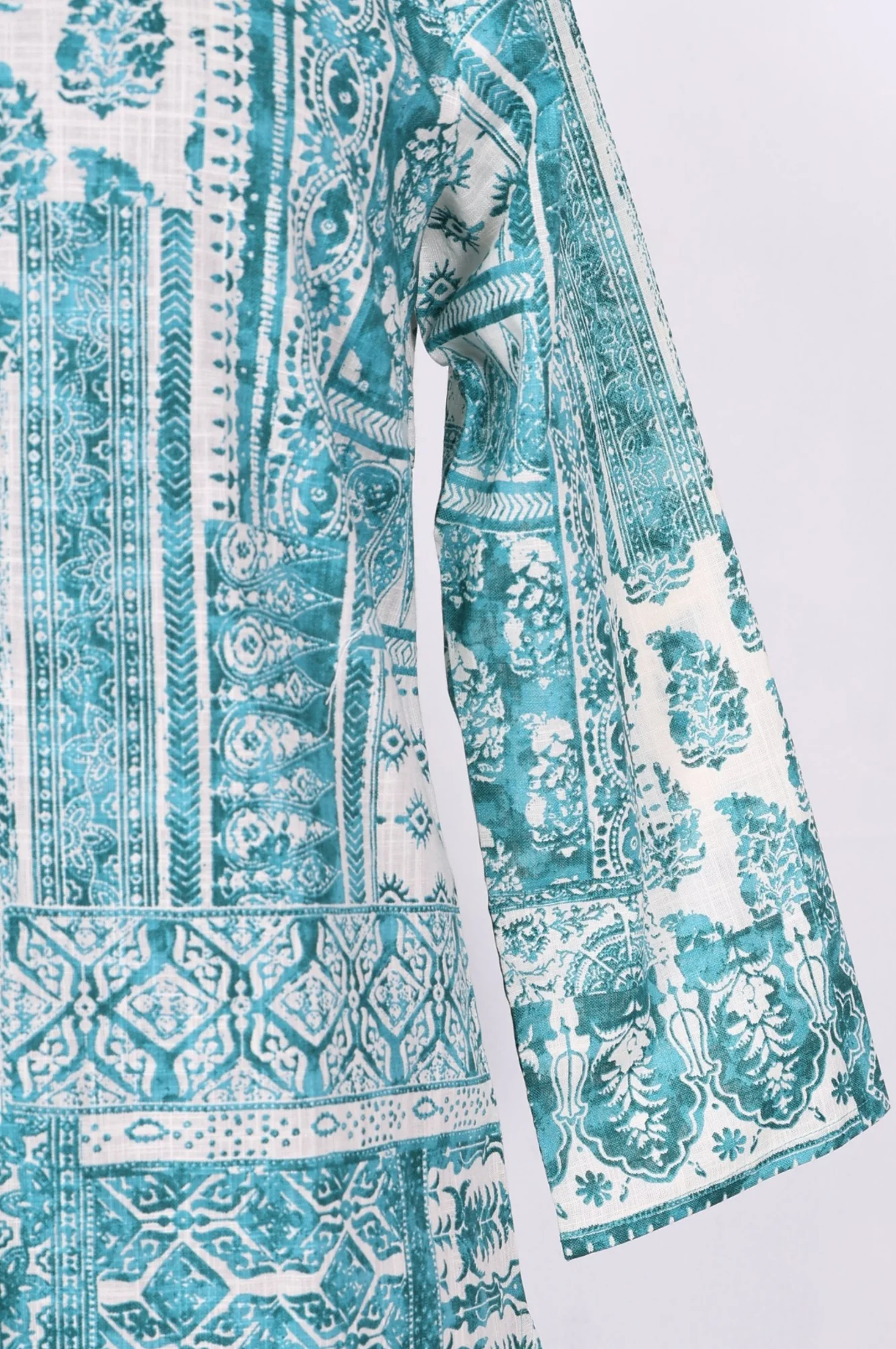 Teal Ethnic Motifs Pure Cotton Straight Kurta - Image 6