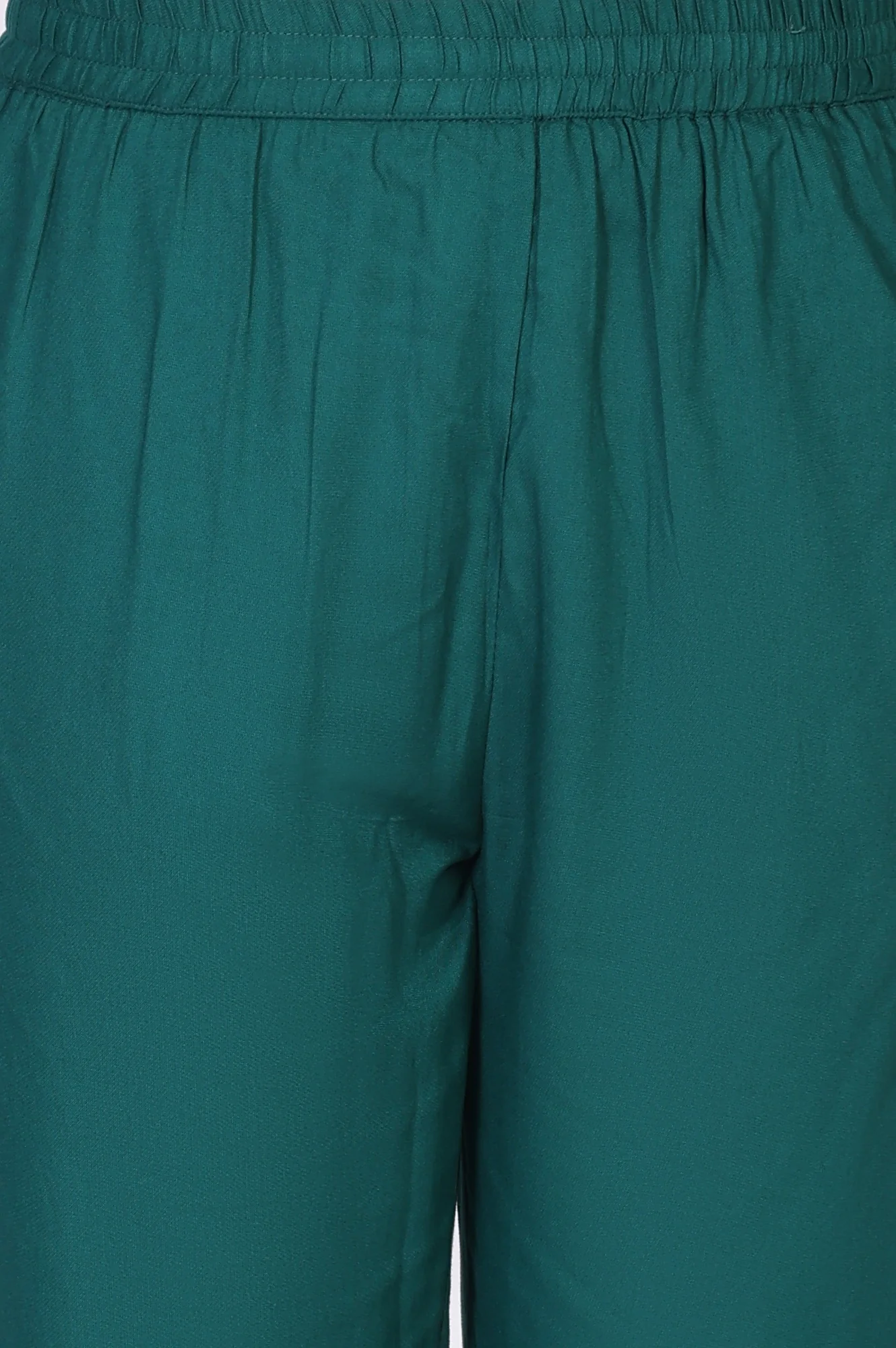 Teal Floral Printed Embellished A-Line Art Silk Kurta with Straight Pant Set - Image 8