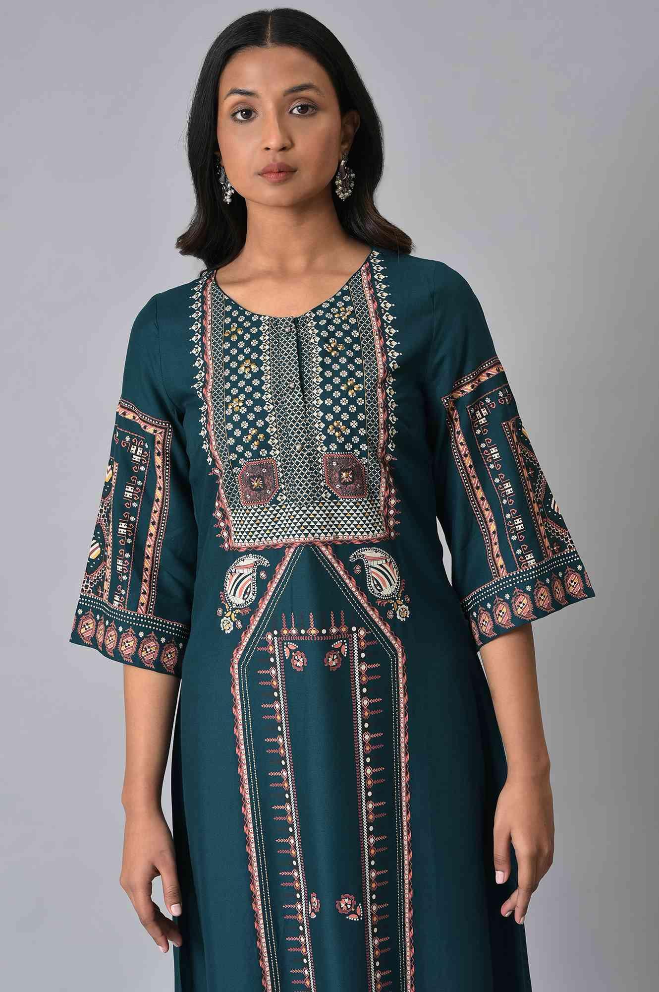 Teal Fusion A-Line kurta - Image 5