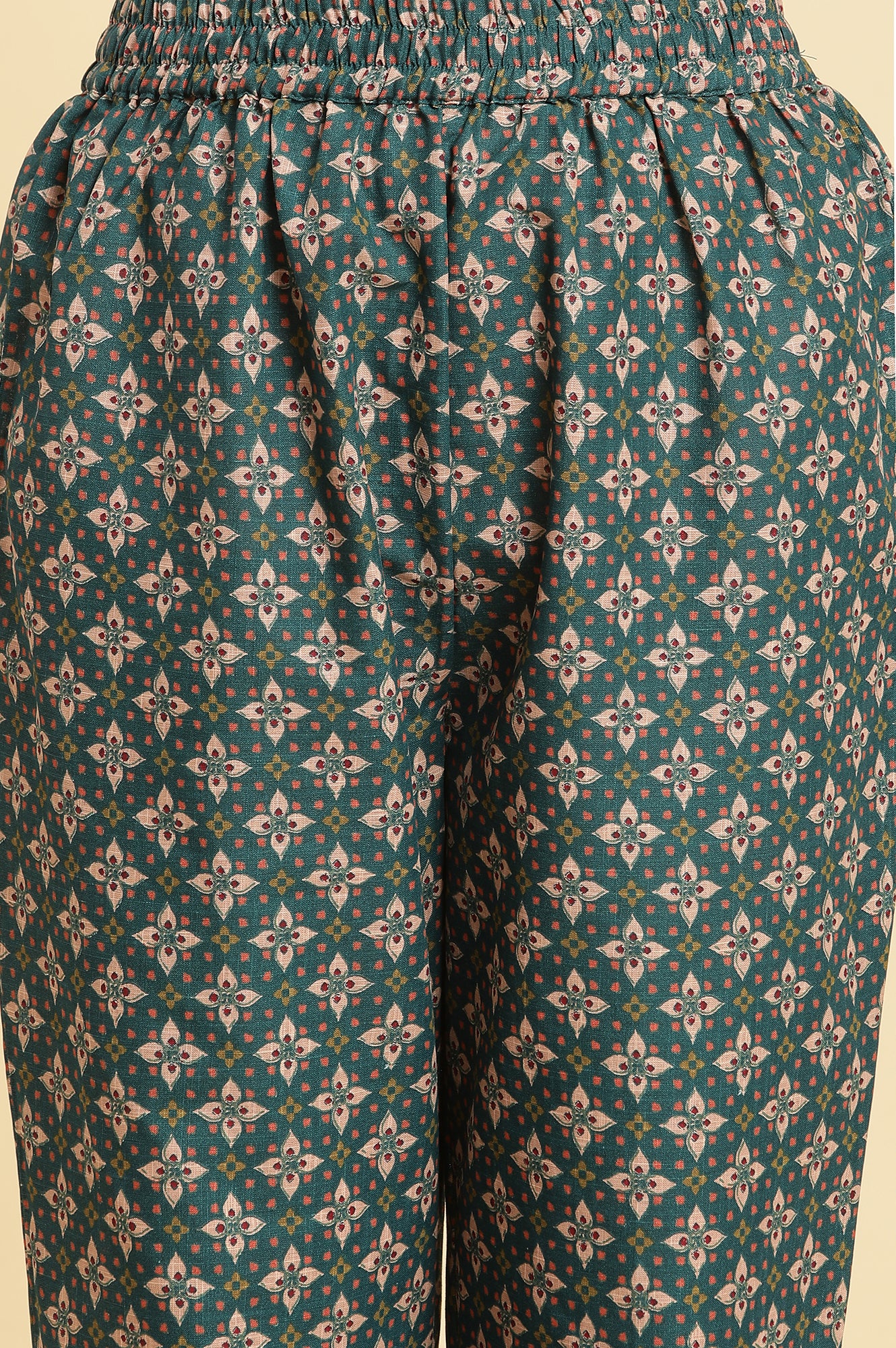 Teal Green Floral Printed Kurta And Pants Set - Image 8