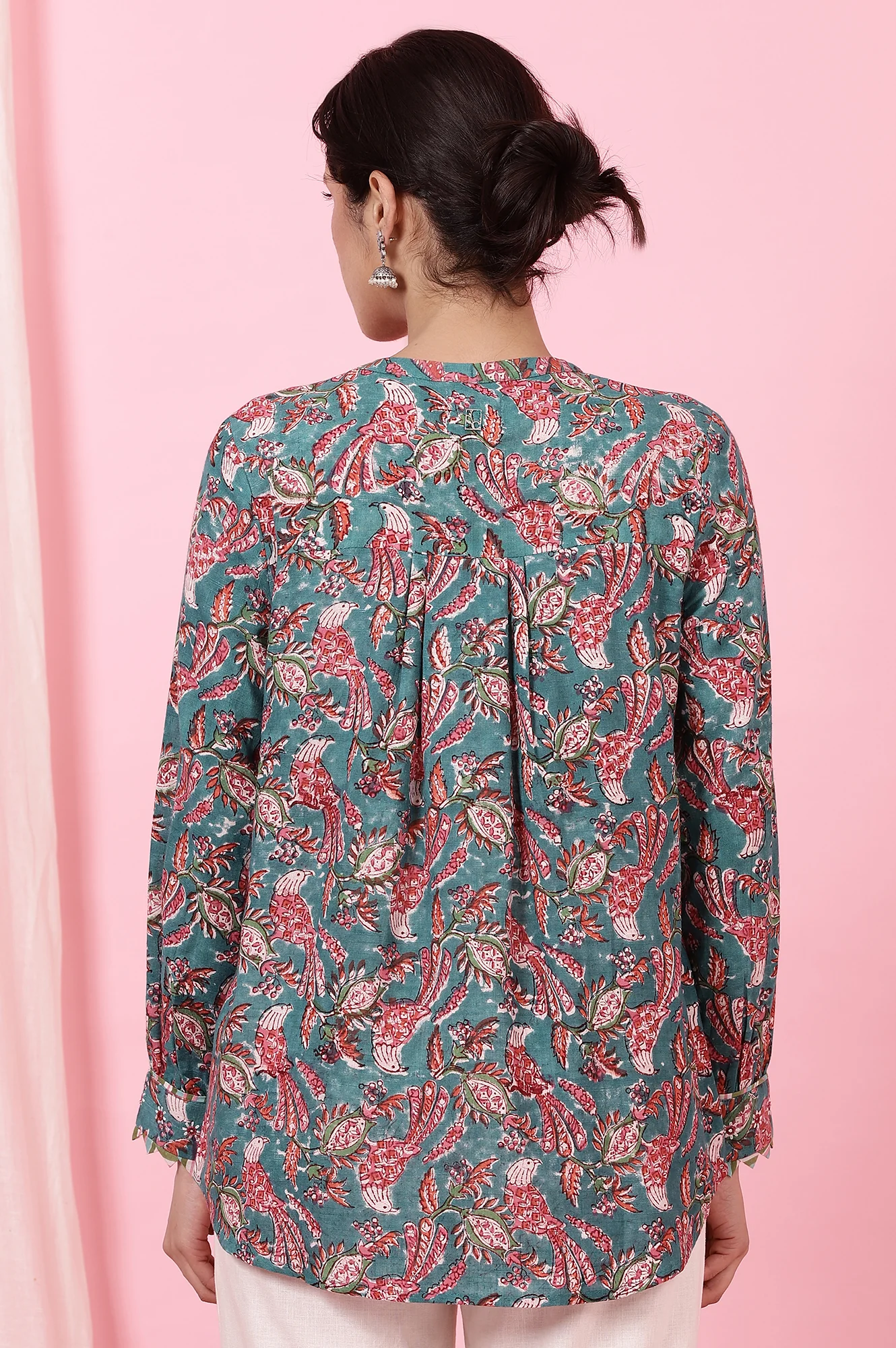 Teal Handblock Printed Shirt - Image 6
