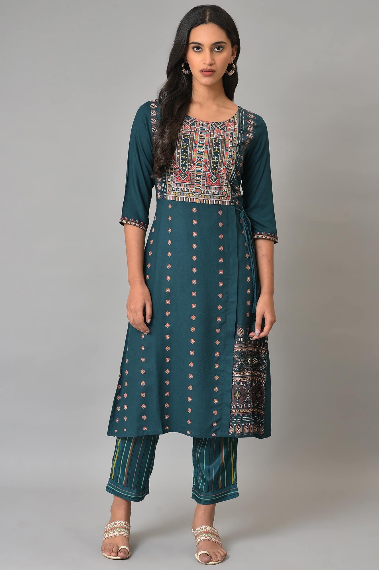 Teal Multi-Coloured Stripe Print Pants - Image 5