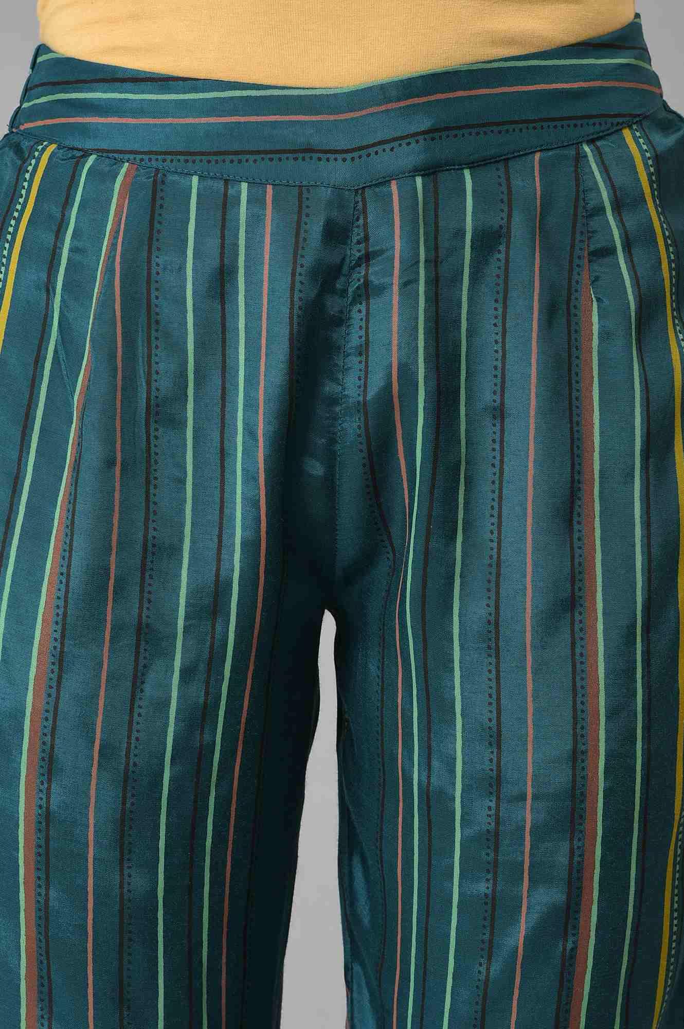 Teal Multi-Coloured Stripe Print Pants - Image 6