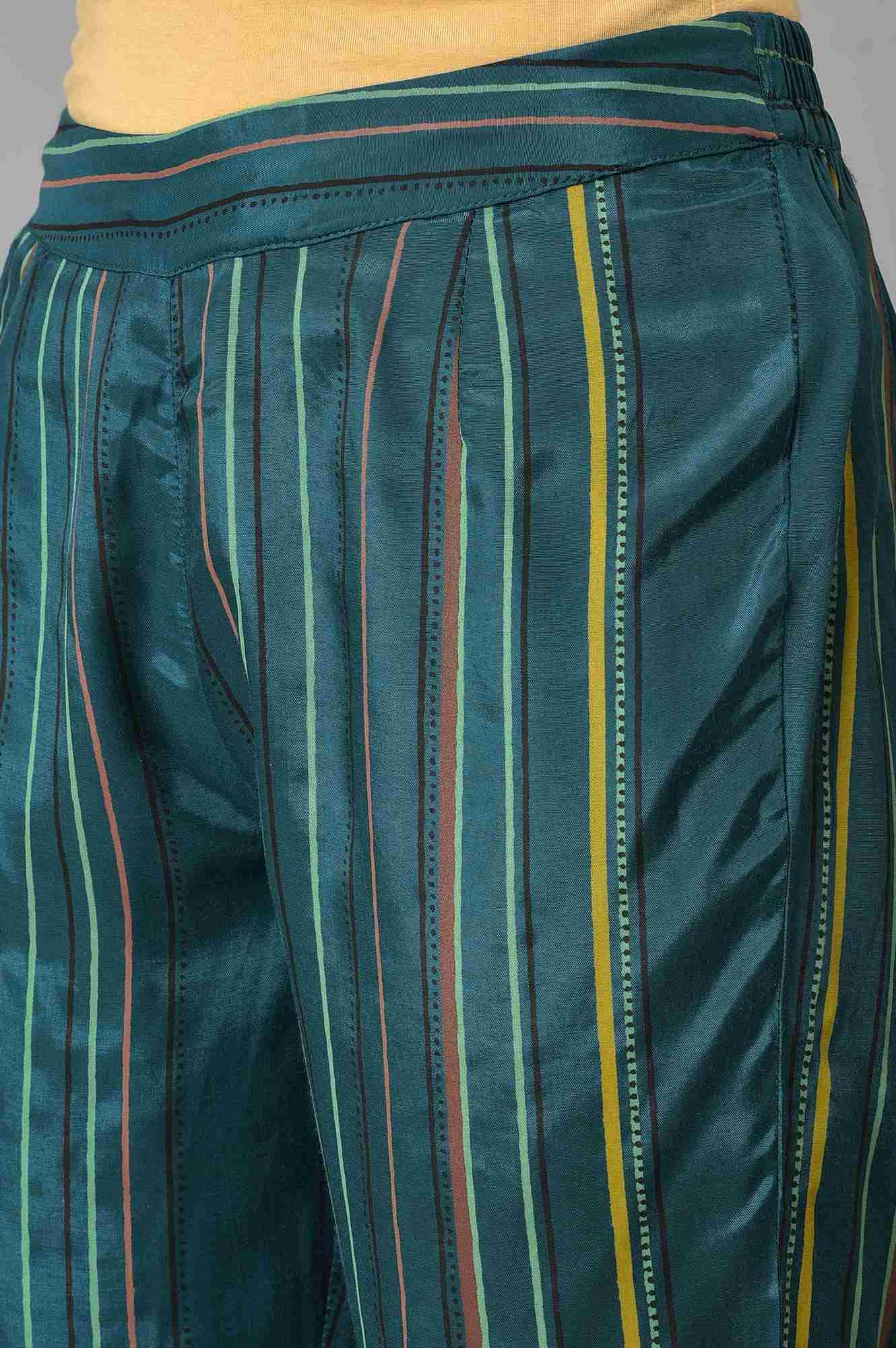 Teal Multi-Coloured Stripe Print Pants - Image 7