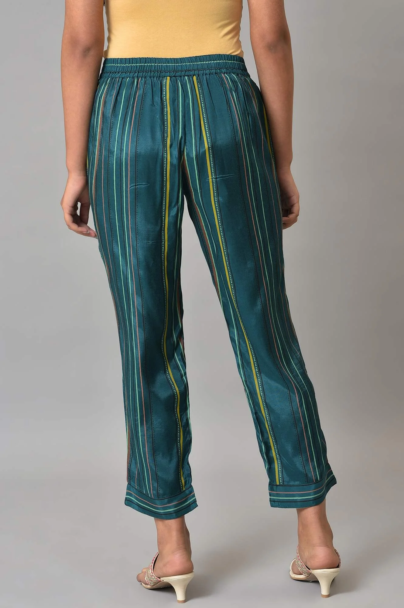 Teal Multi-Coloured Stripe Print Plus Size Pants - Image 2