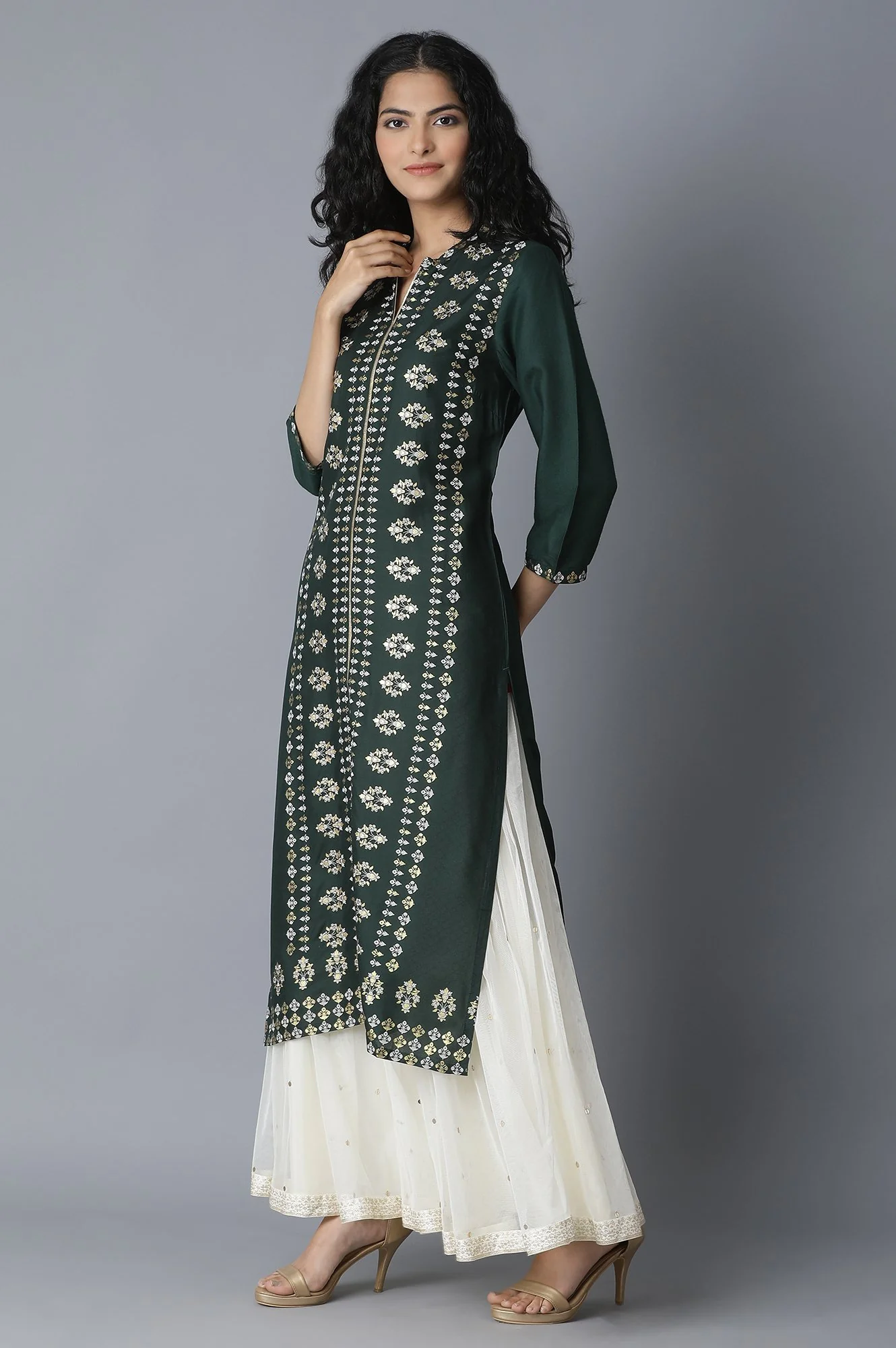 Teal Printed Rayon kurta - Image 4