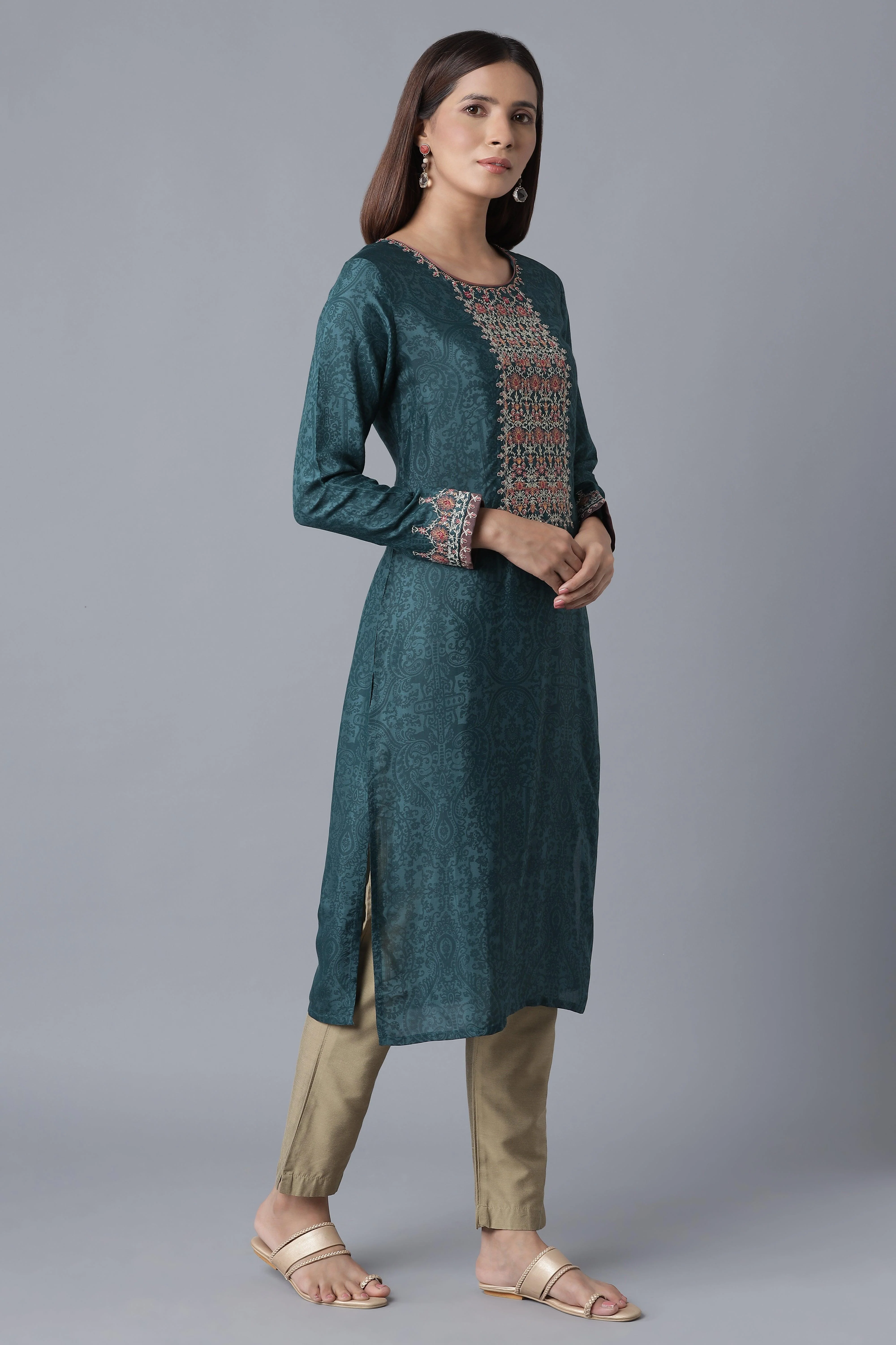 Teal Sequin Embroidered kurta - Image 4