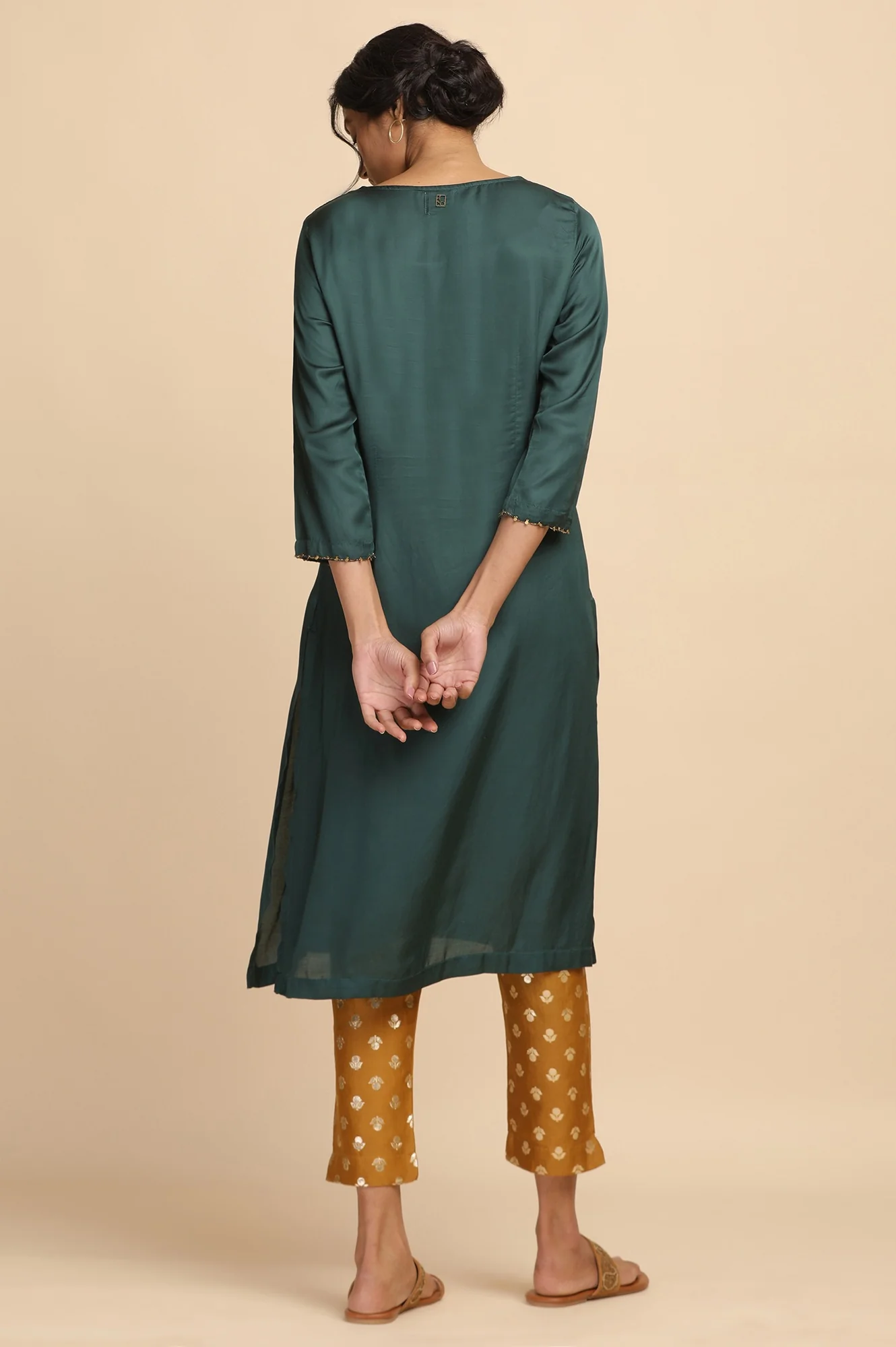 Teal Solid kurta in lustrous Modal Satin - Image 2