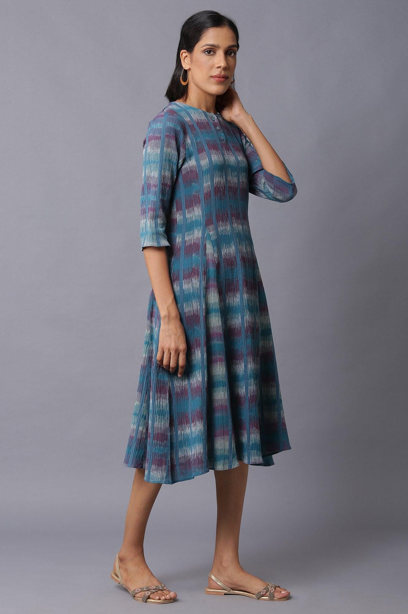 Teal Yarn-Dyed Godet Dress - Image 4
