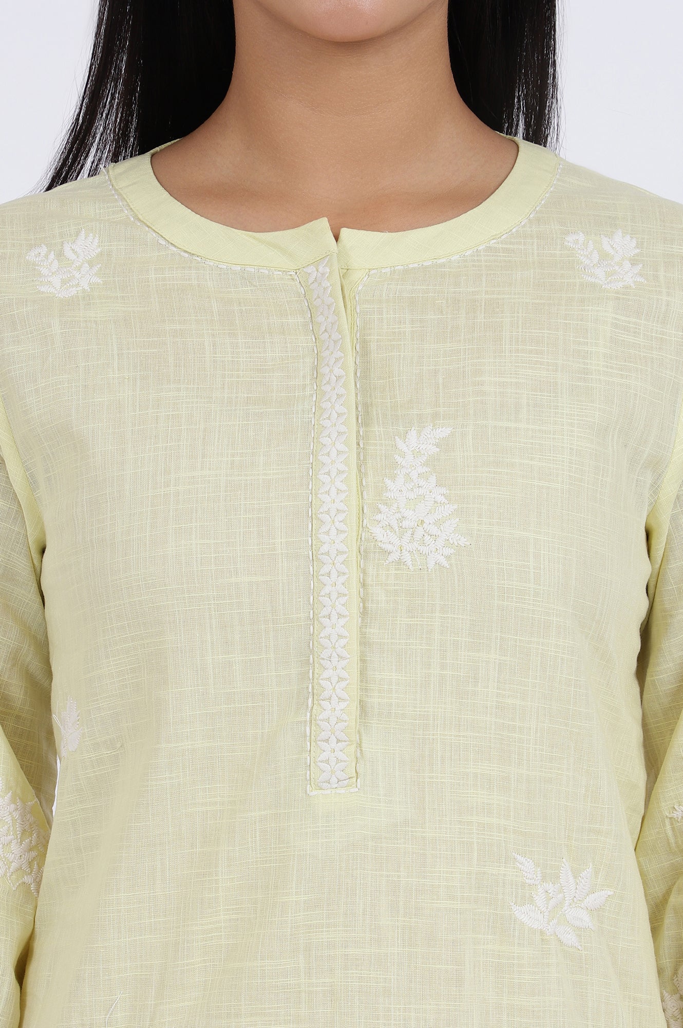 White Thread Embroidered Straight Pure Cotton Ethnic Top - Image 4