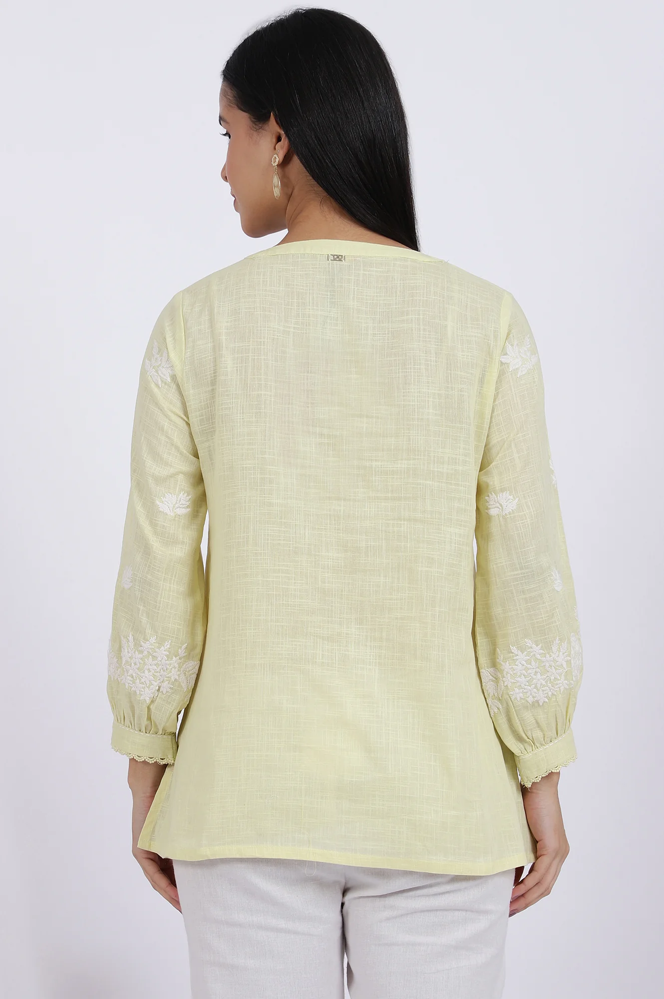 White Thread Embroidered Straight Pure Cotton Ethnic Top - Image 6