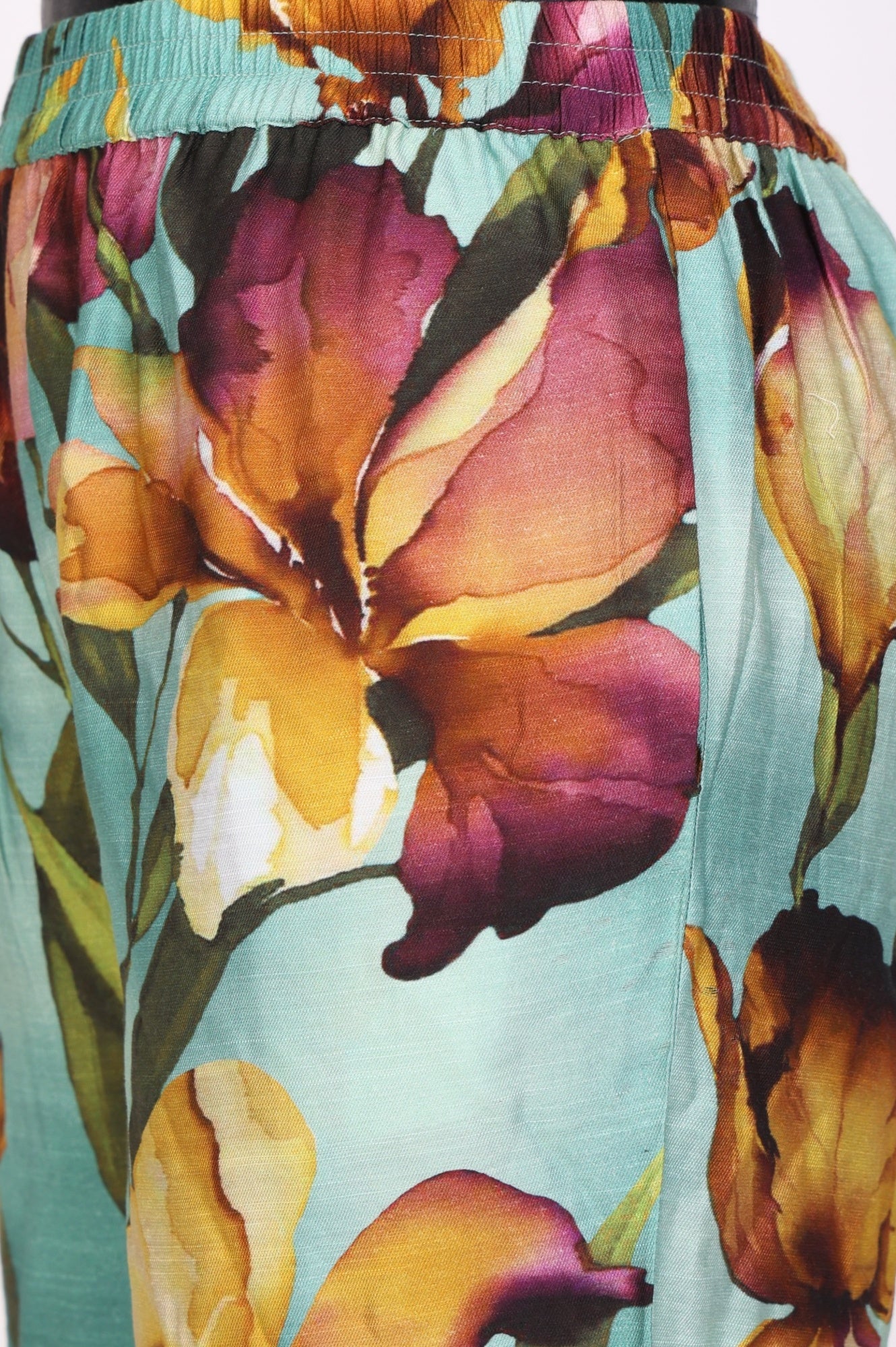 Turquoise Blue Floral Printed Straight Ankle Length Pants - Image 7