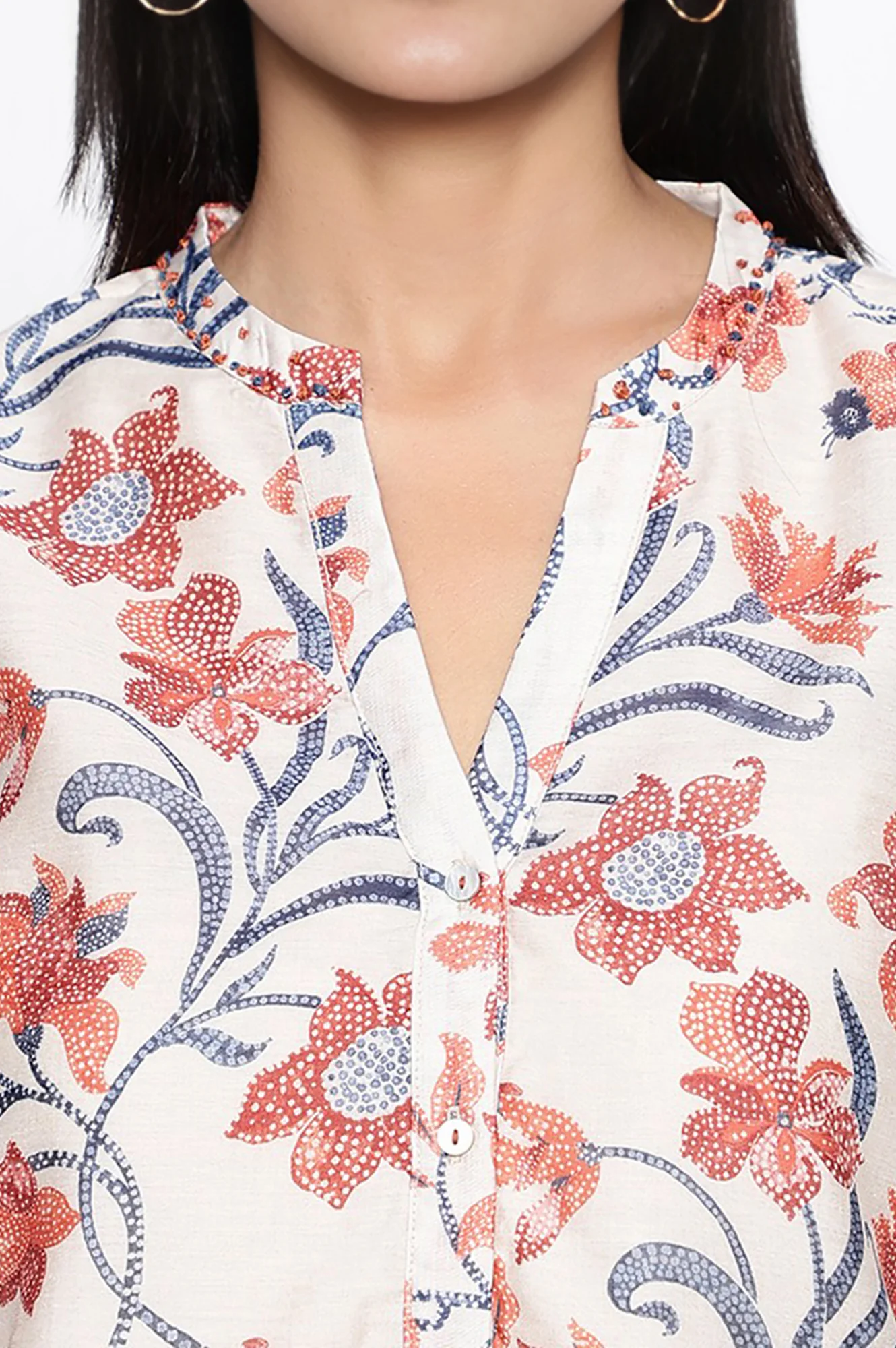 Walnut Beige Printed Chanderi Straight Tunic - Image 3