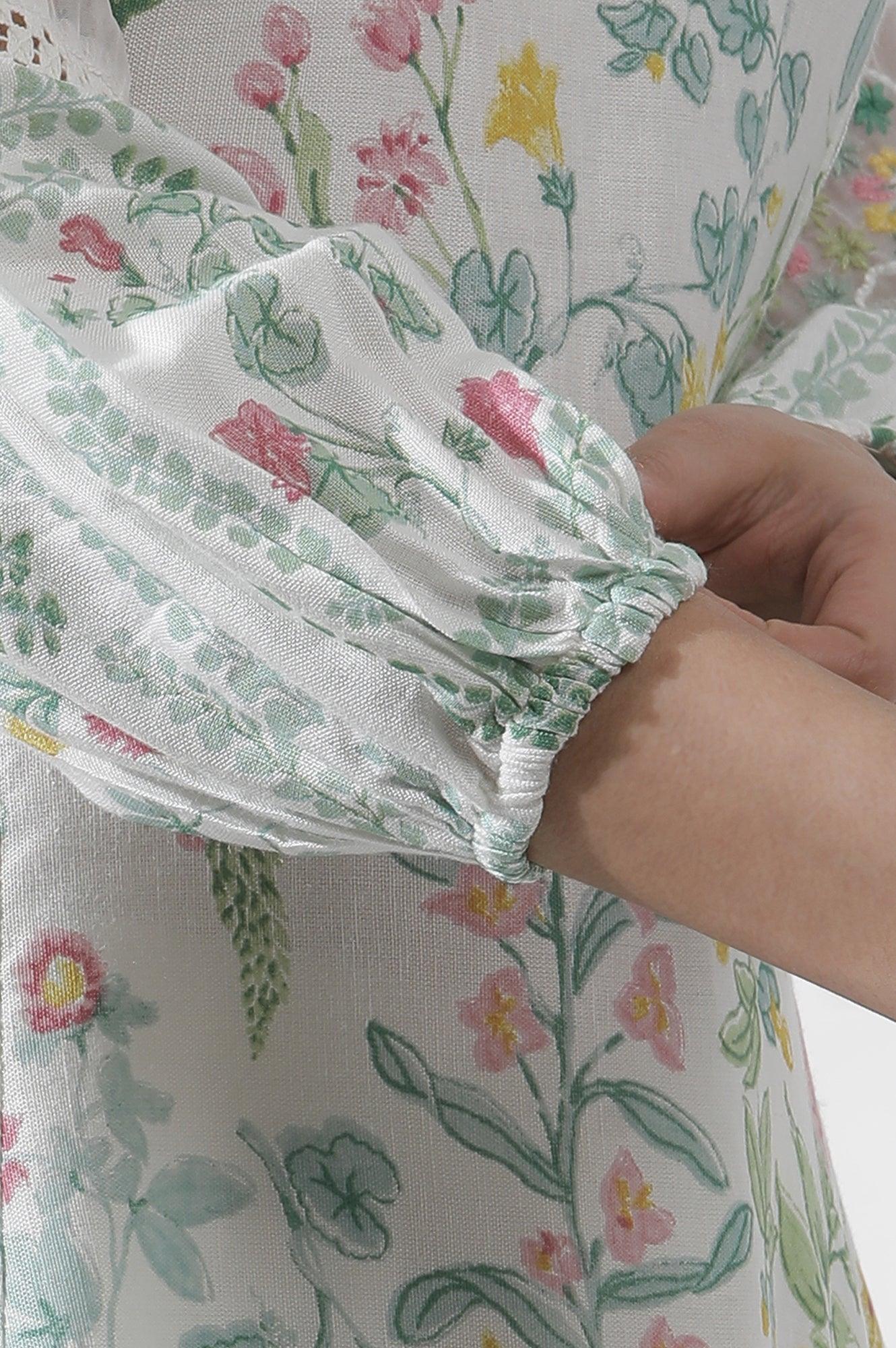 White A-Line Floral Printed Kurta - Image 7