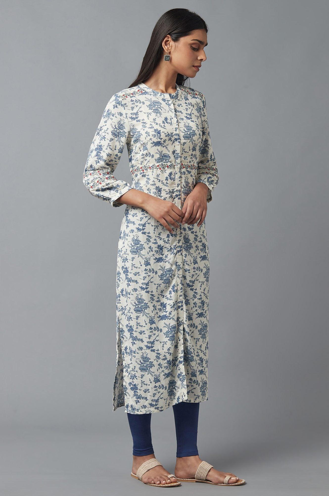 White and Blue Button Down kurta - Image 4