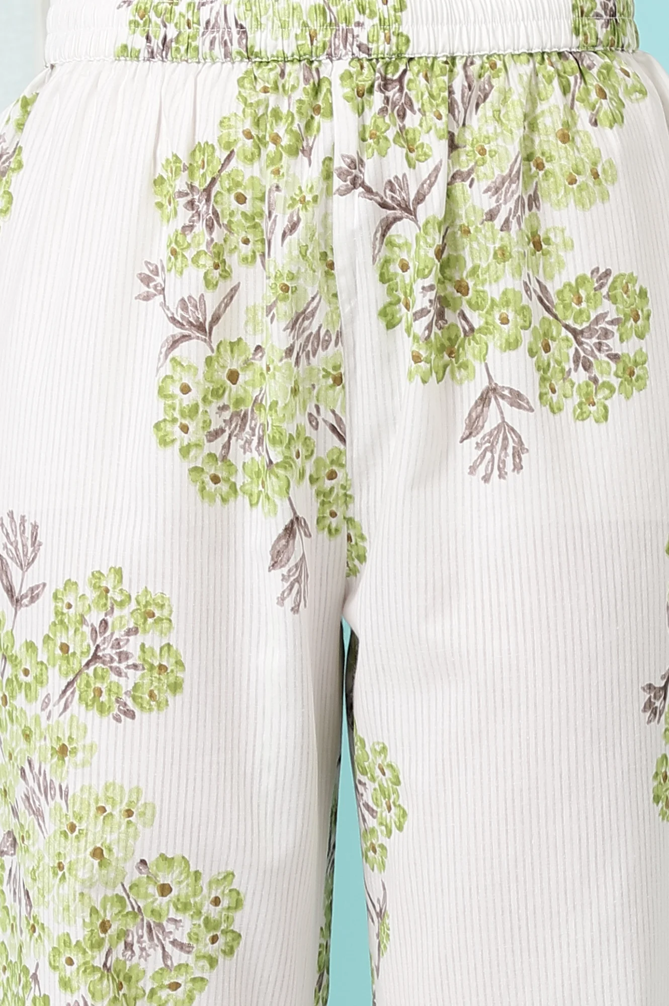 White Floral Printed Pure Cotton Flared Kurta and Pants Co-ord Set - Image 9