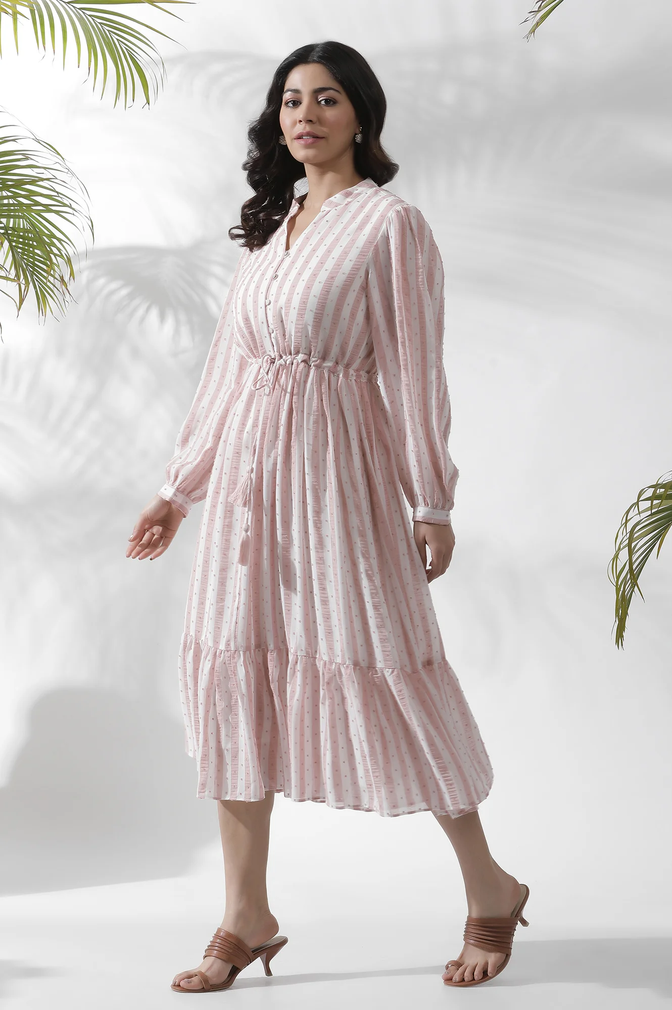 White And Pink Striped Frill Dress - Image 3