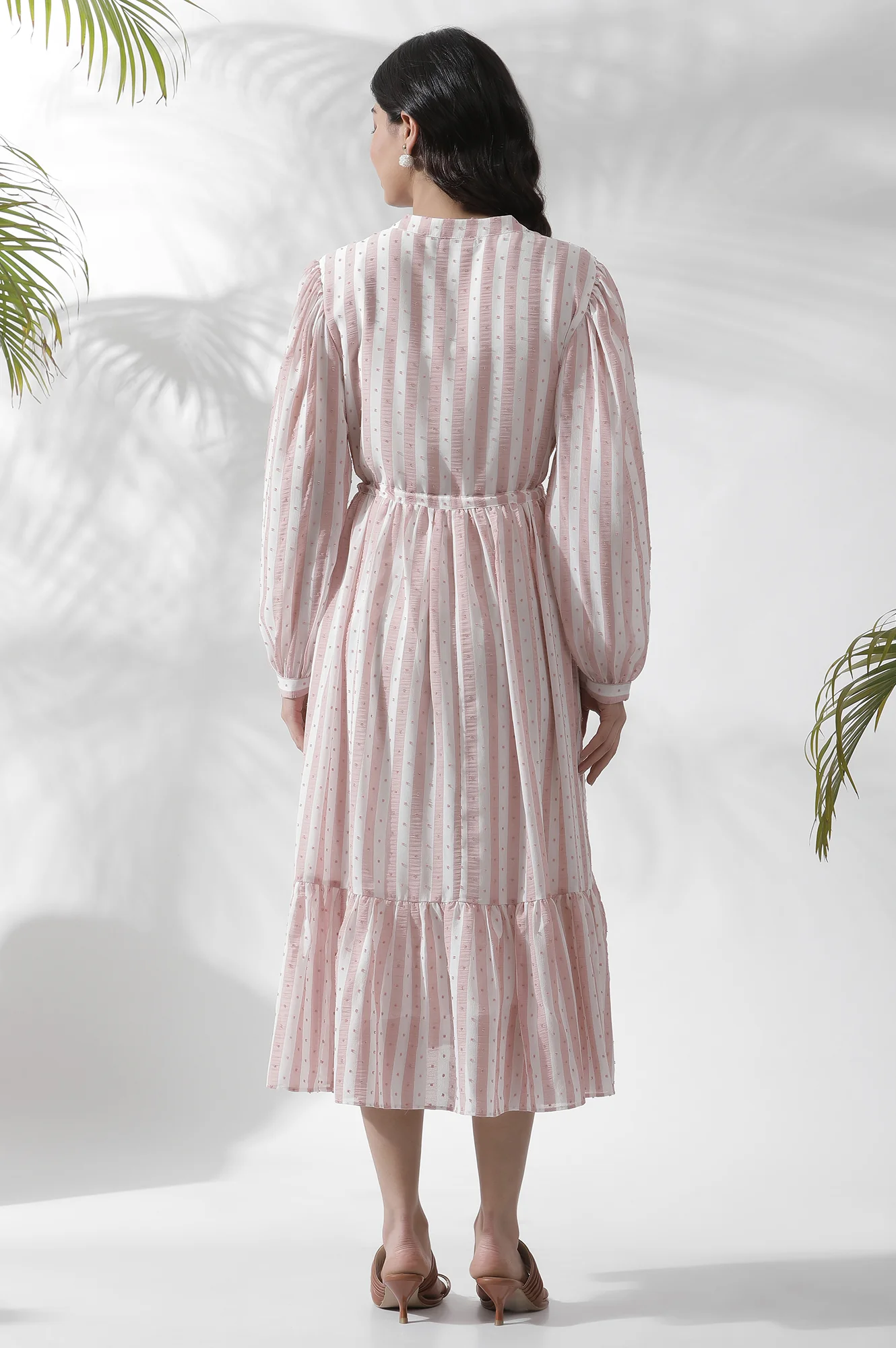 White And Pink Striped Frill Dress - Image 4