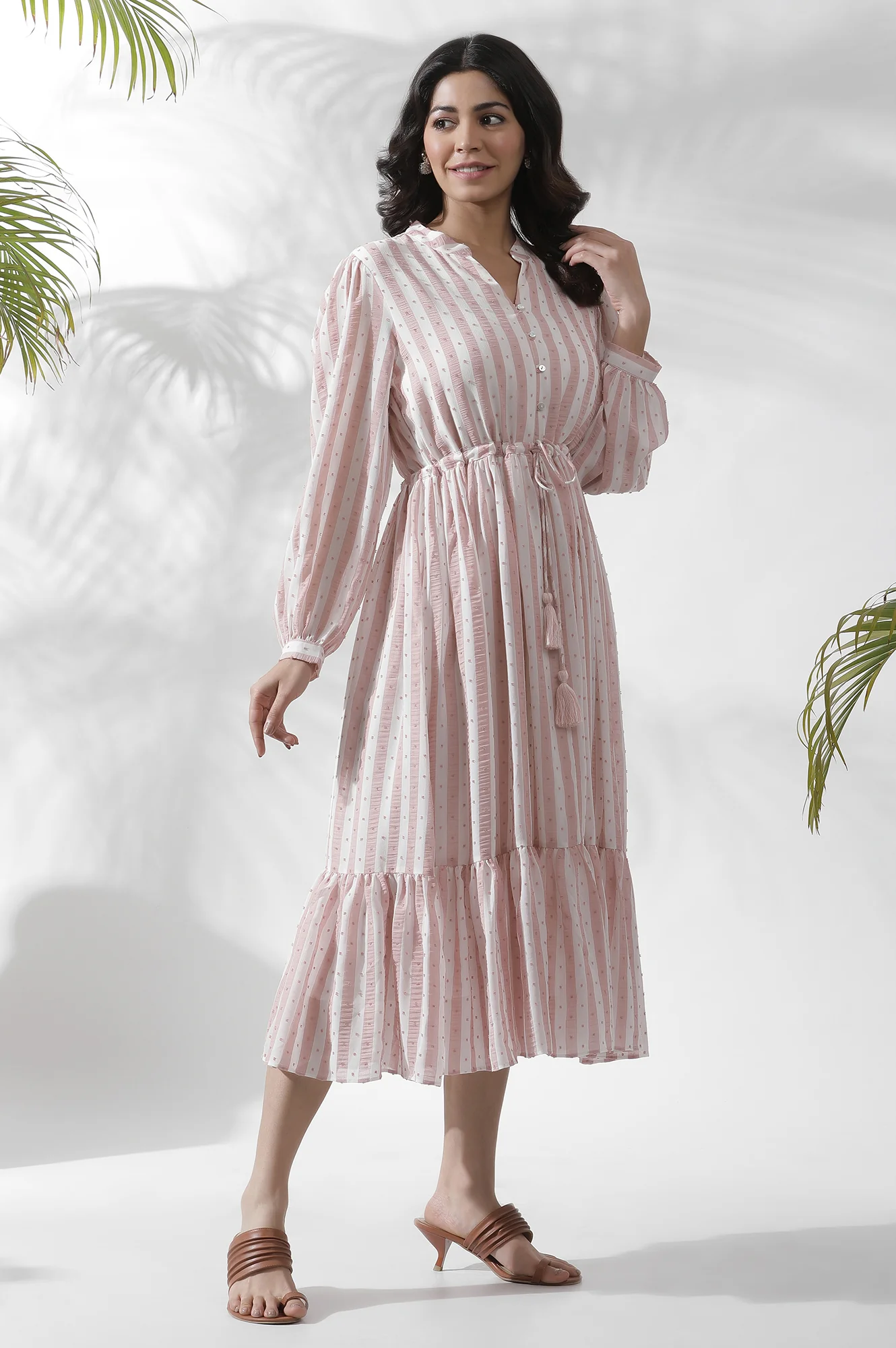 White And Pink Striped Frill Dress - Image 5
