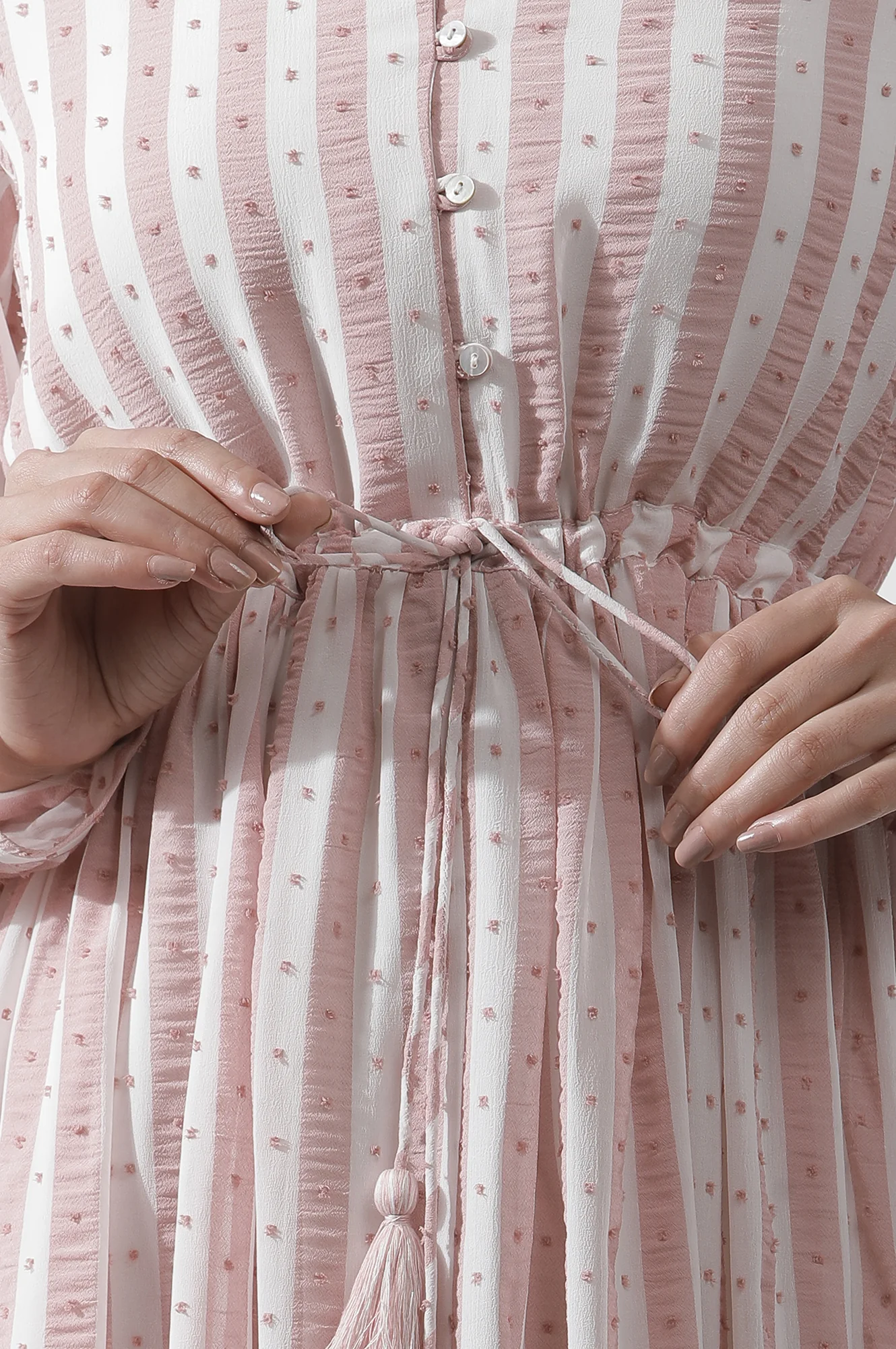 White And Pink Striped Frill Dress - Image 8