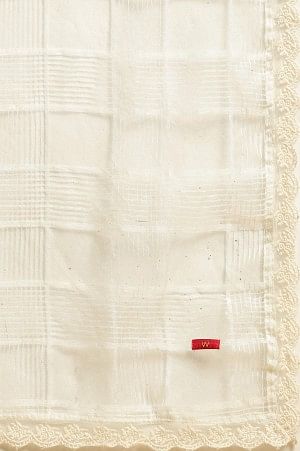 White Catonic Viscose Dupatta With Lace - Image 5