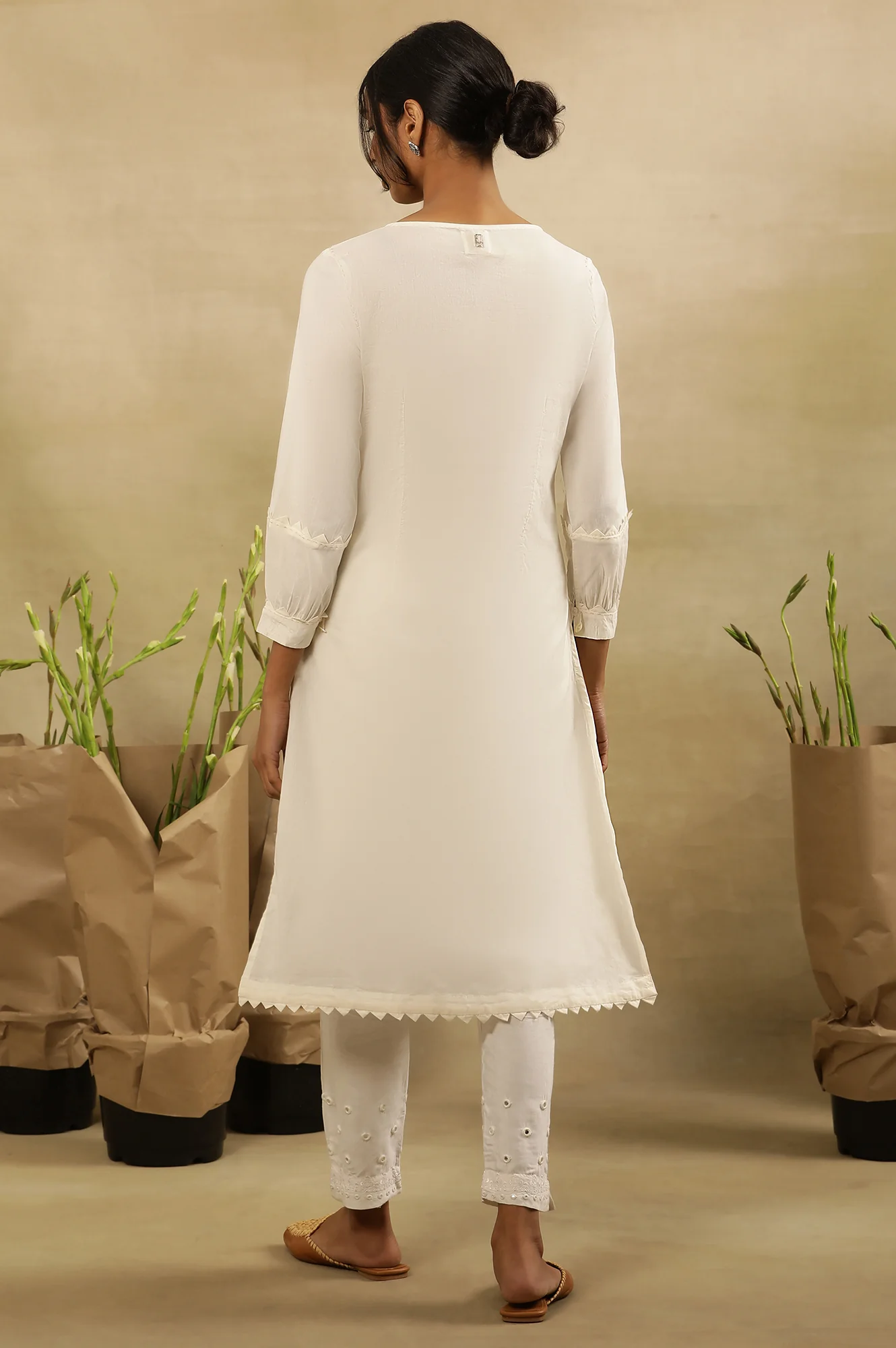 White Chikankari Cotton Kurta - Image 4