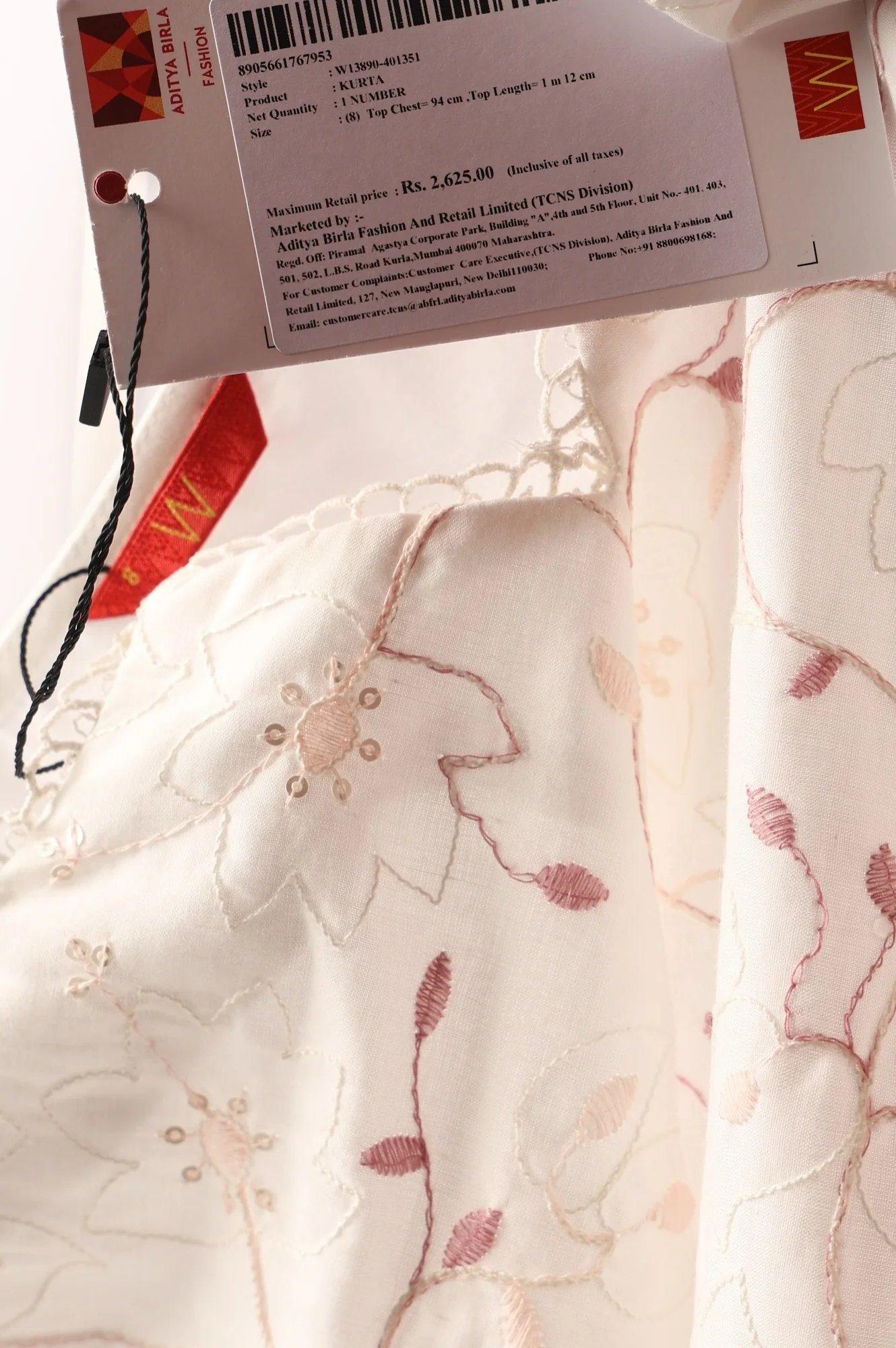White Chikankari Embroidered Sequins Pure Cotton Straight Kurta - Image 8